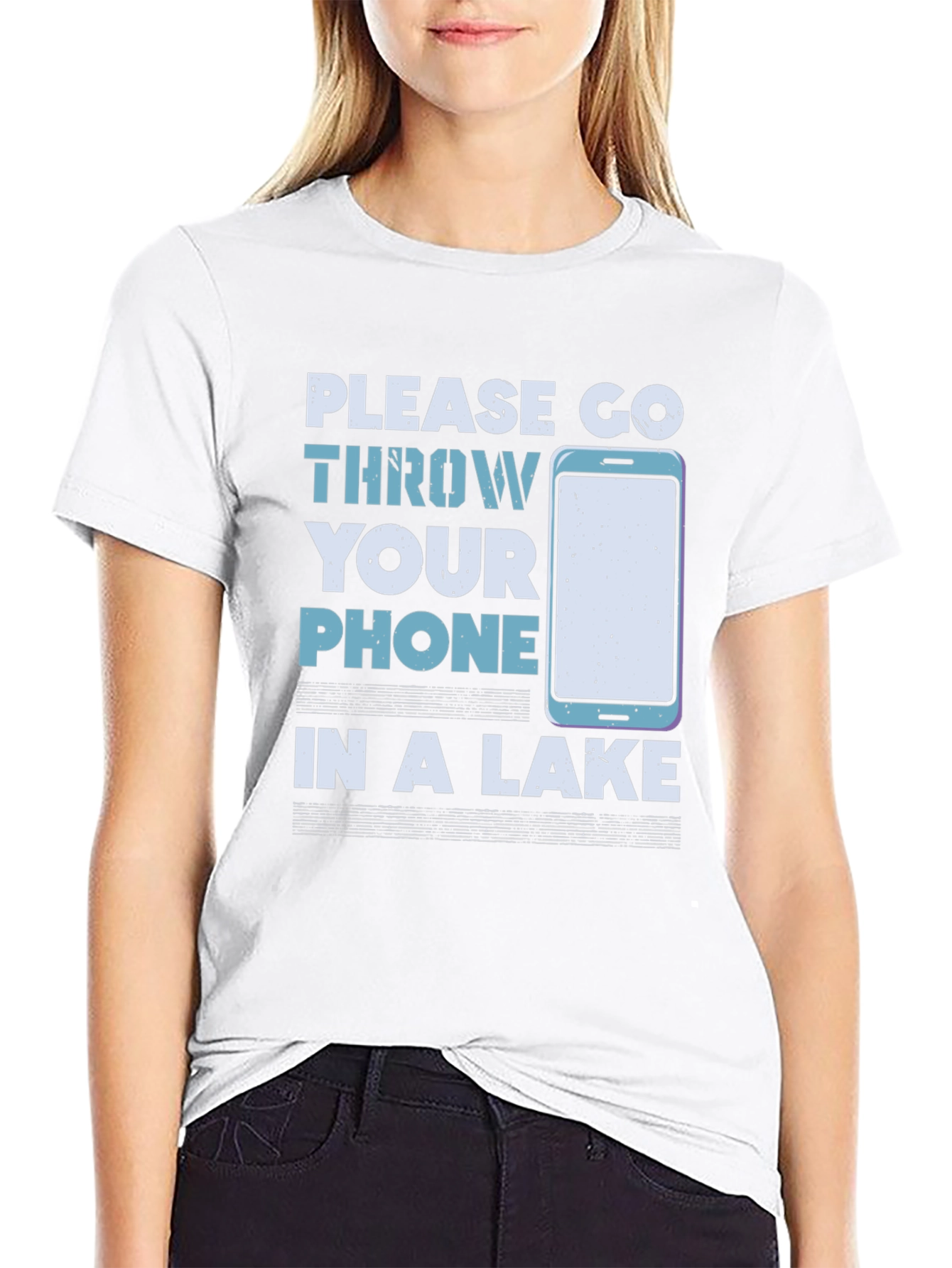 Black Humorous "Throw Your Phone in a Lake" Graphic Tee view 9