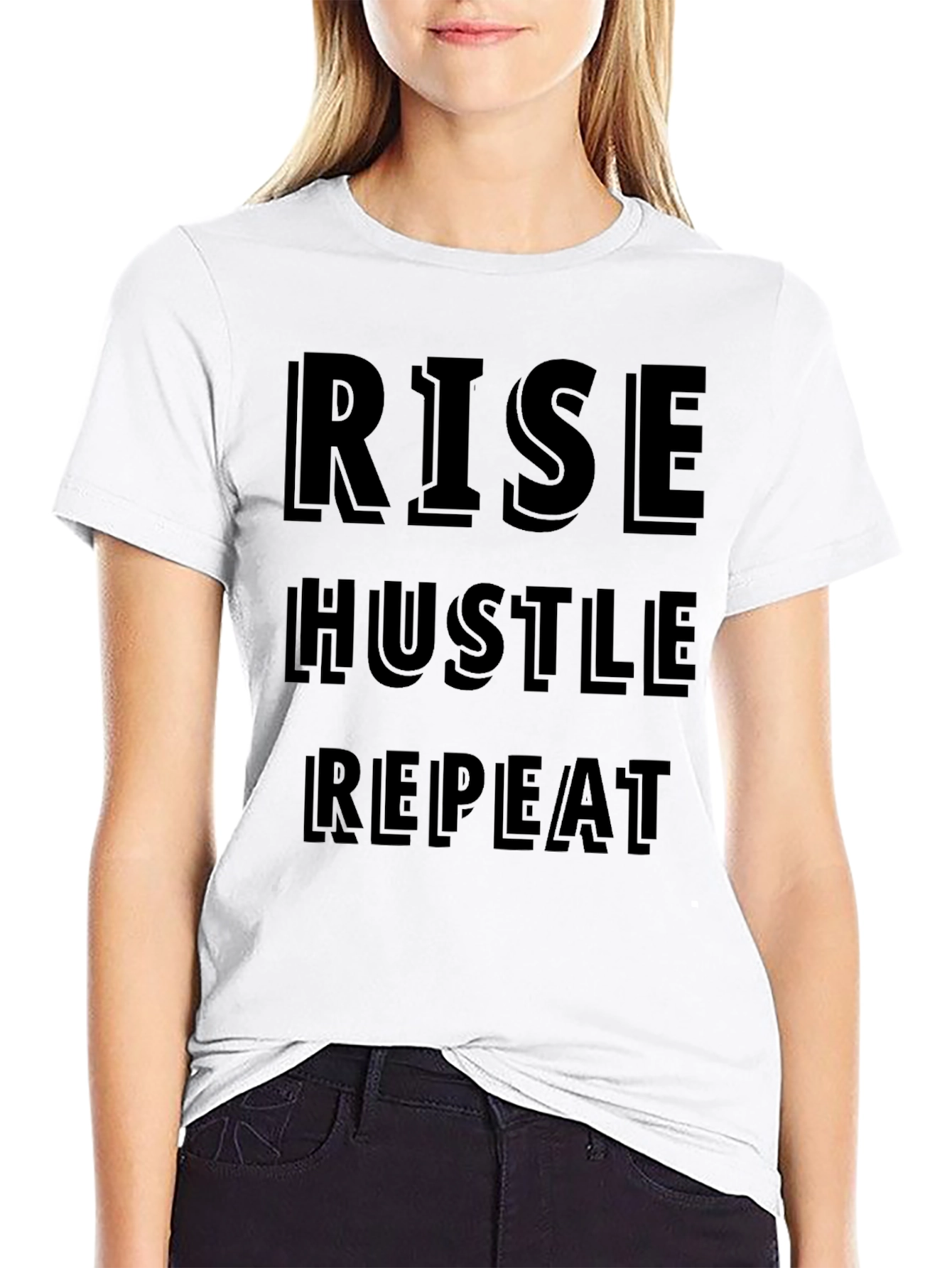 Black Rise Hustle Repeat Graphic Tee - Motivational Black T-Shirt view 9