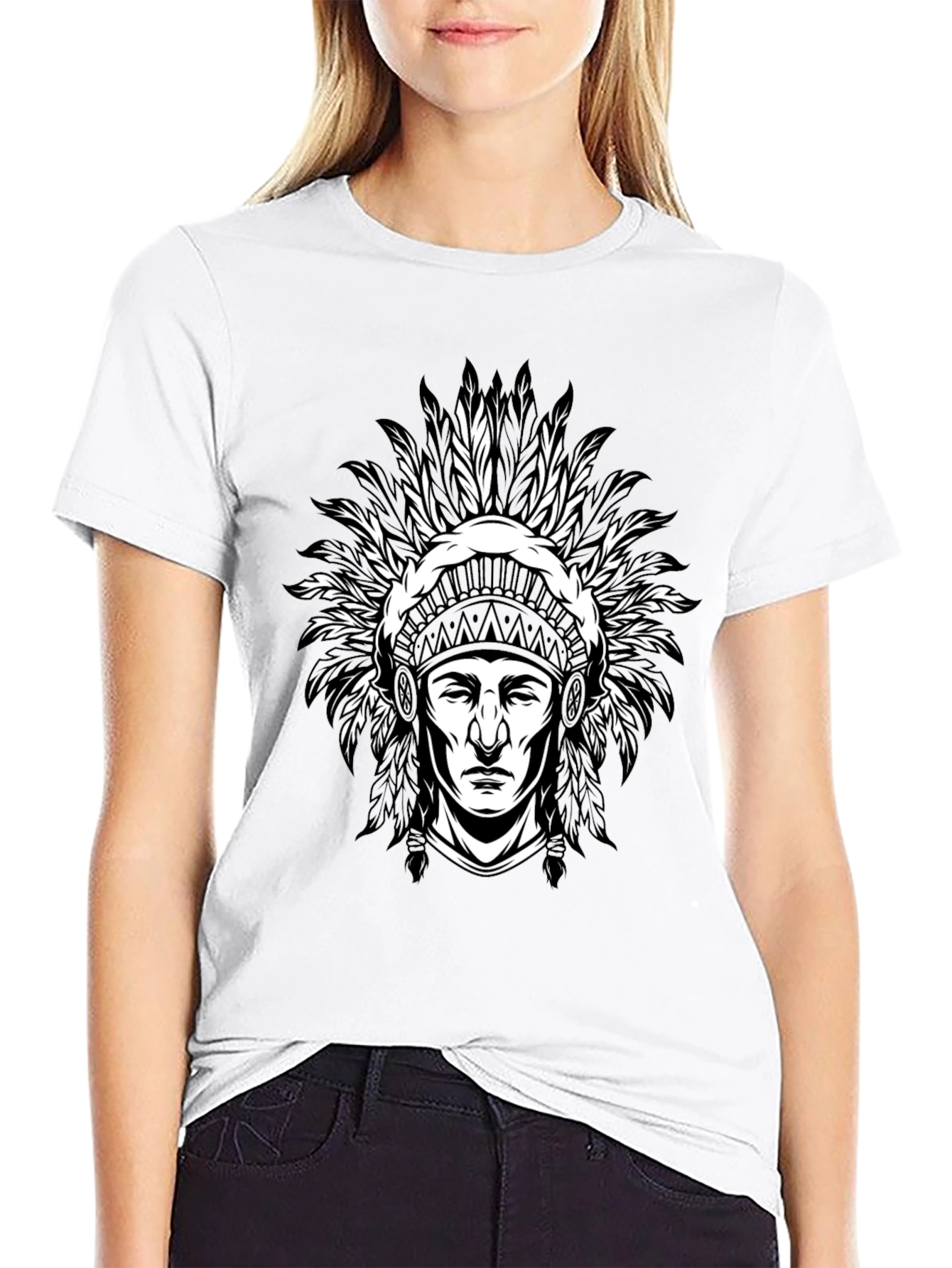 Black Native American Chief Graphic T-Shirt - Black view 9