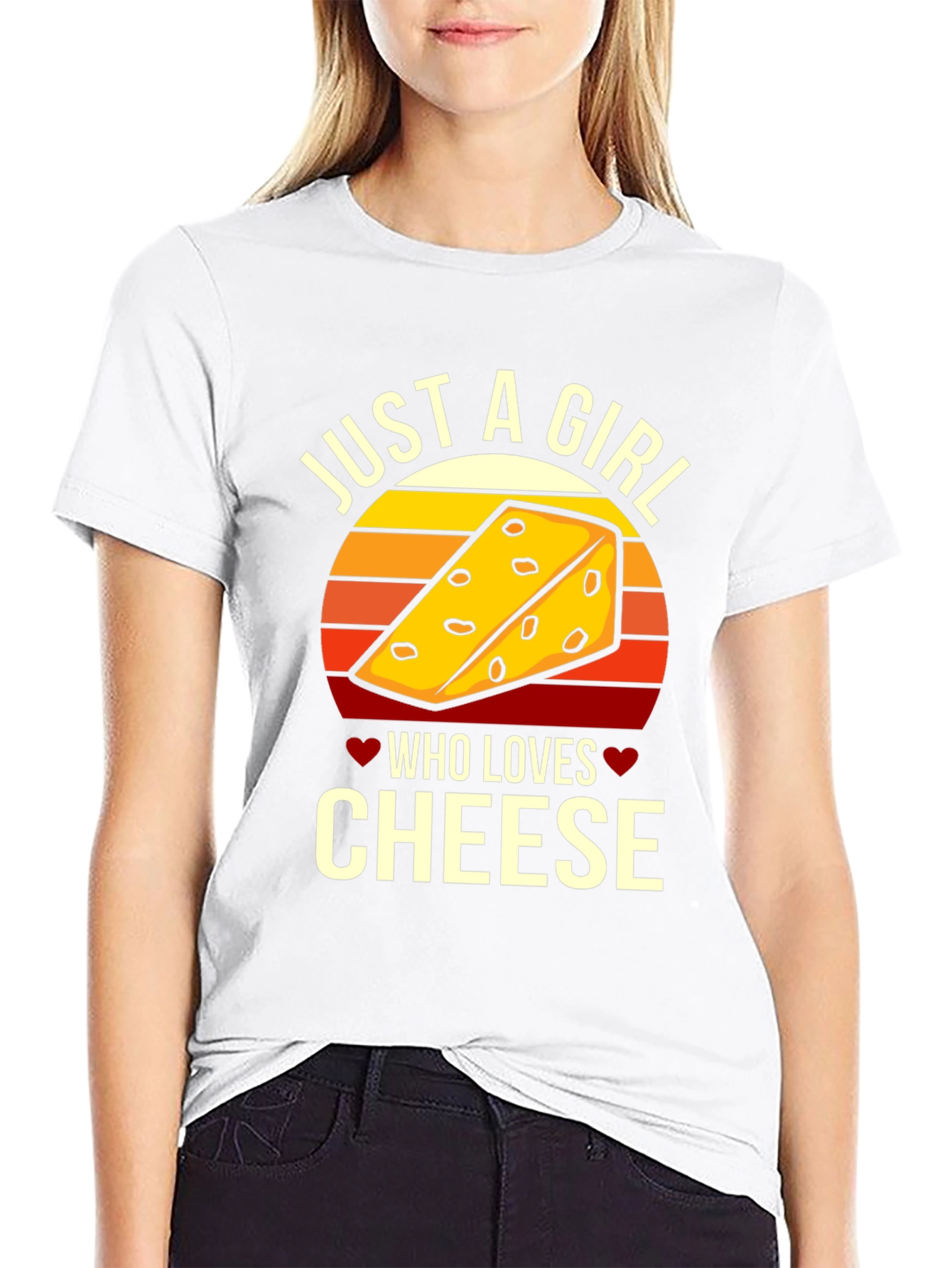 Black Just A Girl Who Loves Cheese Graphic T-Shirt view 9