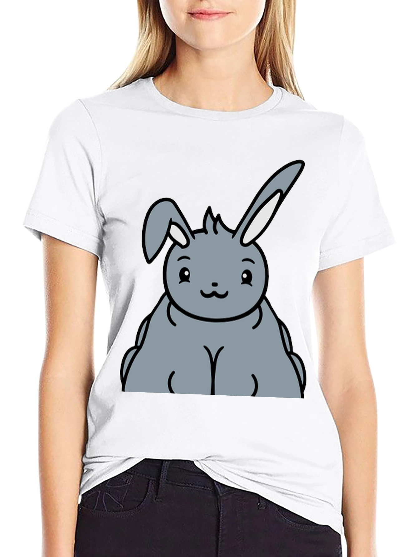 Black Cute Cartoon Bunny Graphic T-Shirt view 9