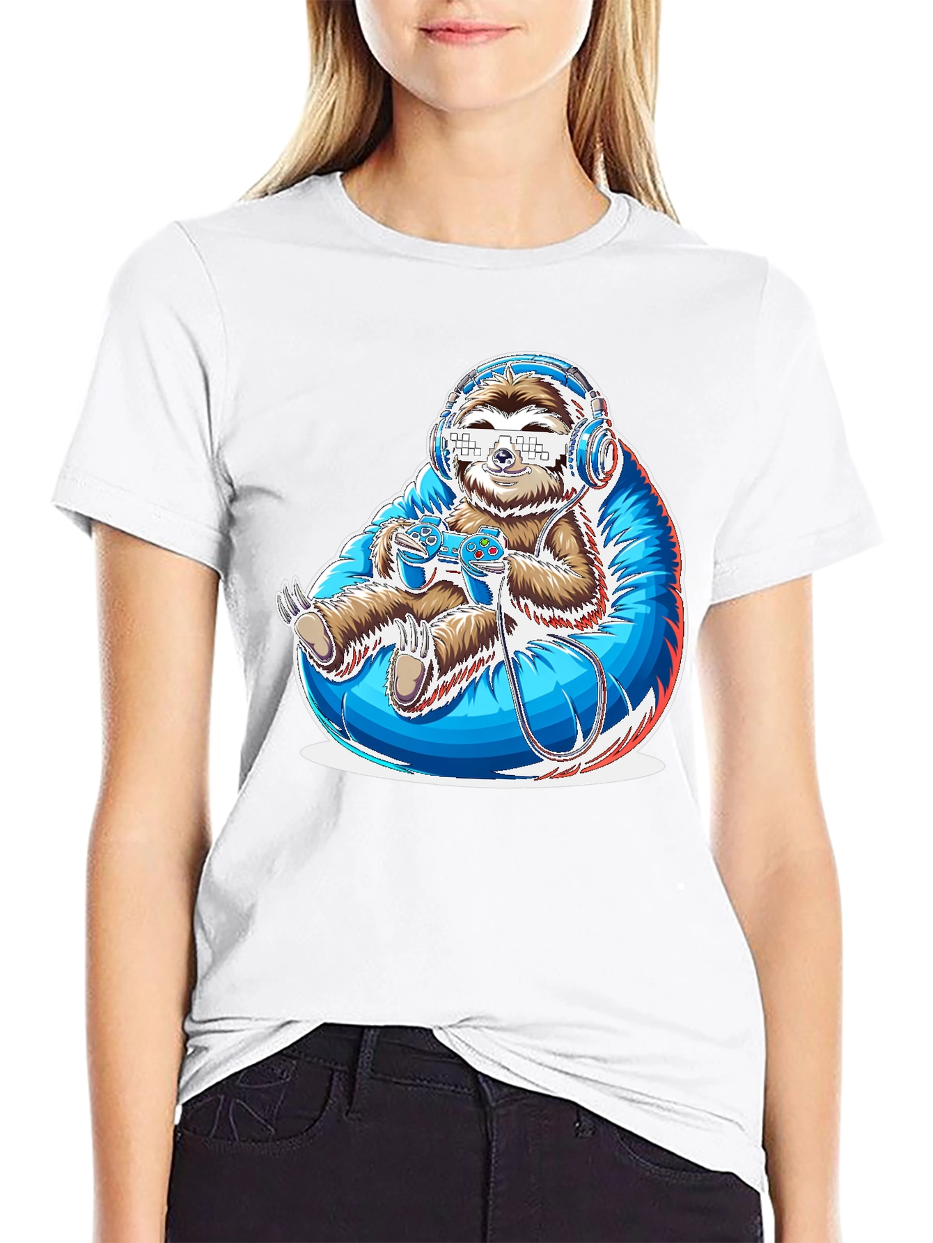 Black Gamer Sloth Graphic Tee - Funny Cool Relaxed Style view 9