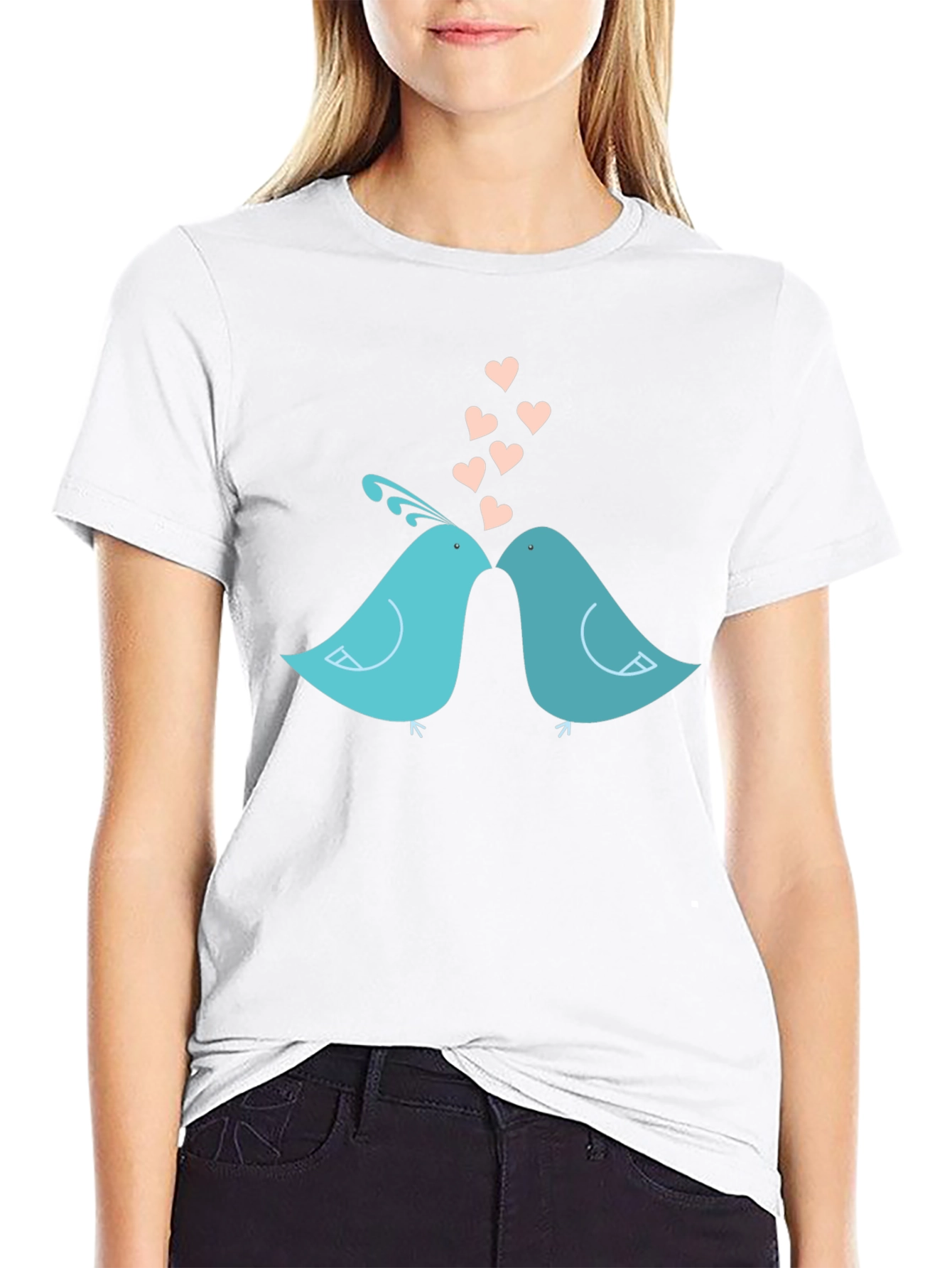 Black Lovebirds T-Shirt - Romantic Birds Design view 9