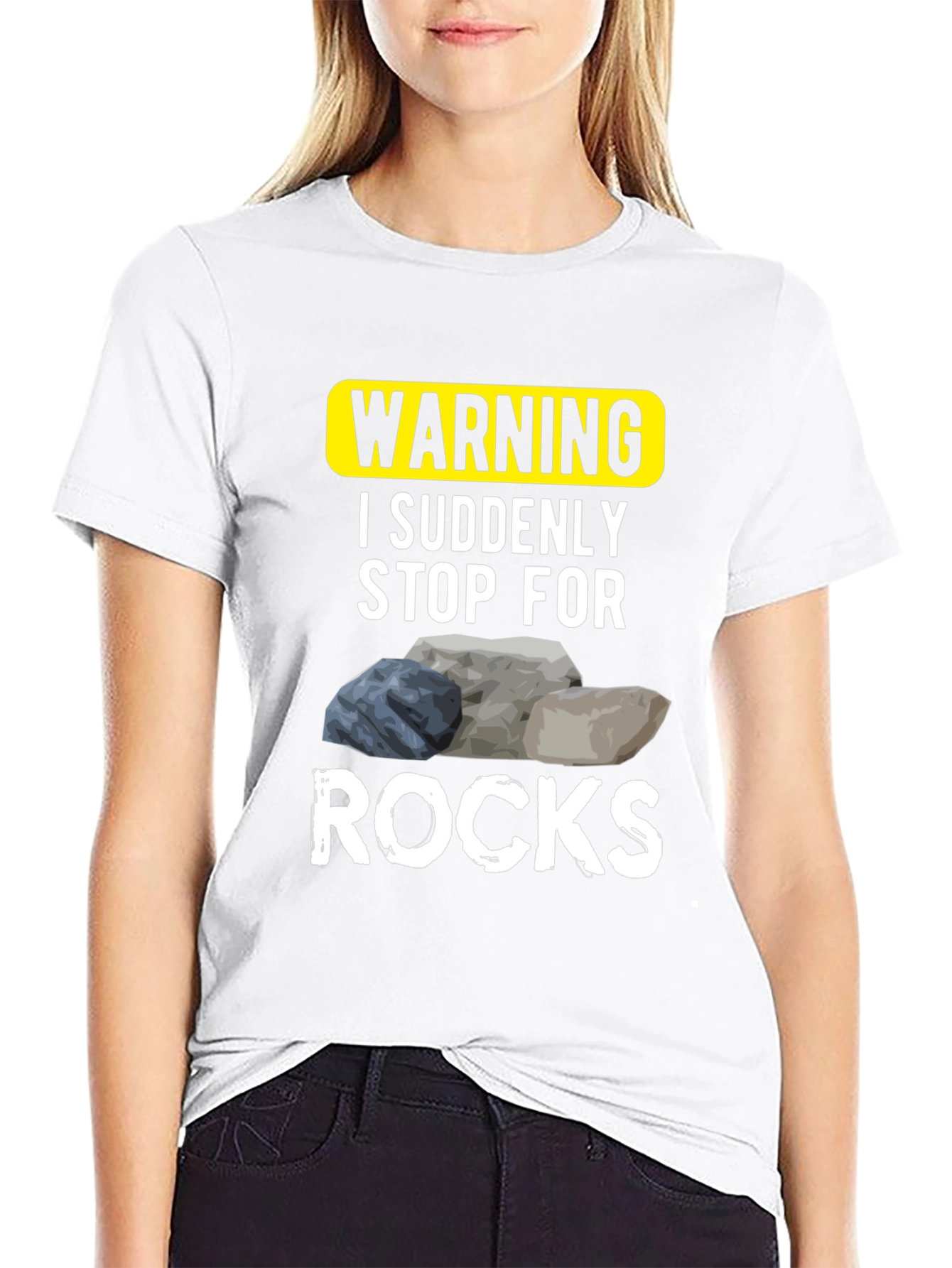 Black Warning: I Suddenly Stop For Rocks - Novelty T-Shirt view 9
