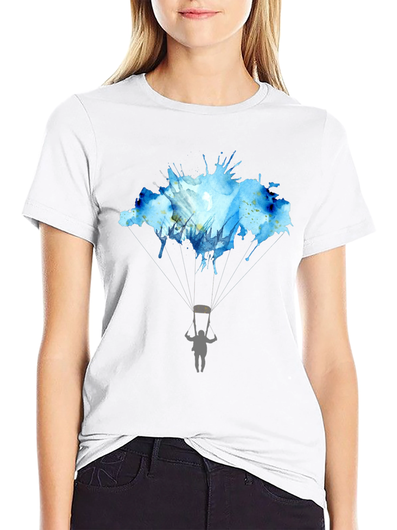 Black Watercolor Skydiving T-Shirt view 9