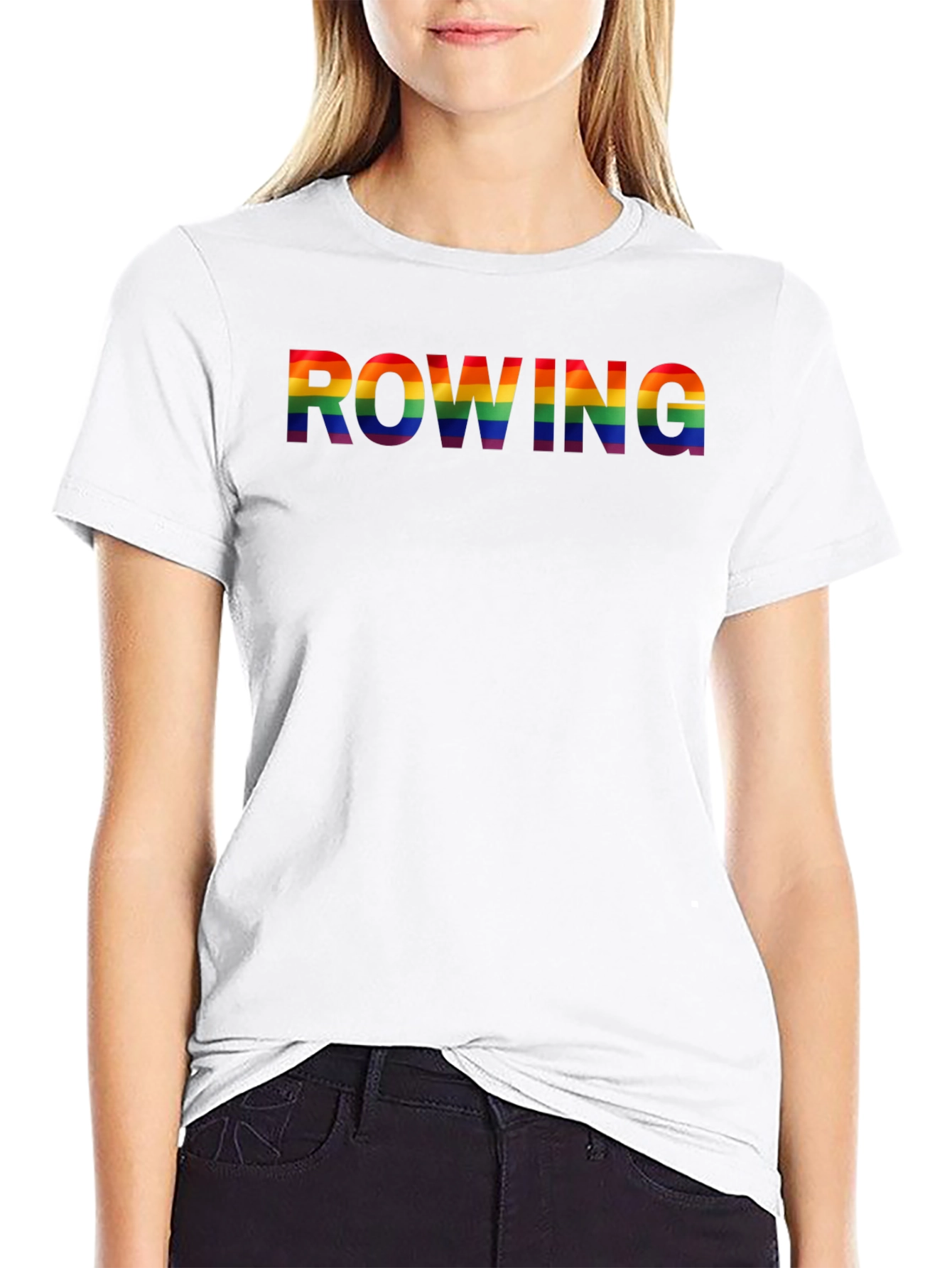 Black Rowing Rainbow Pride Graphic Tee - Black Cotton Shirt view 9