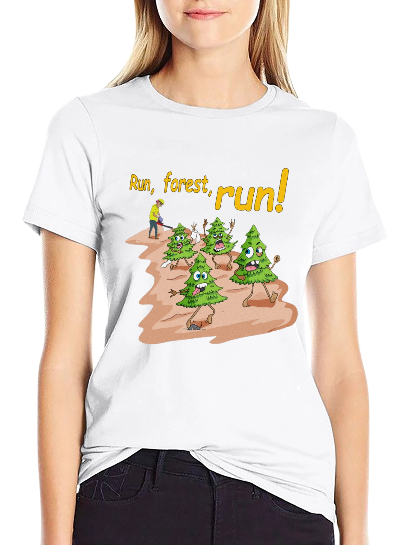 Black Run Forest Run T-Shirt Funny Cartoon Trees view 9