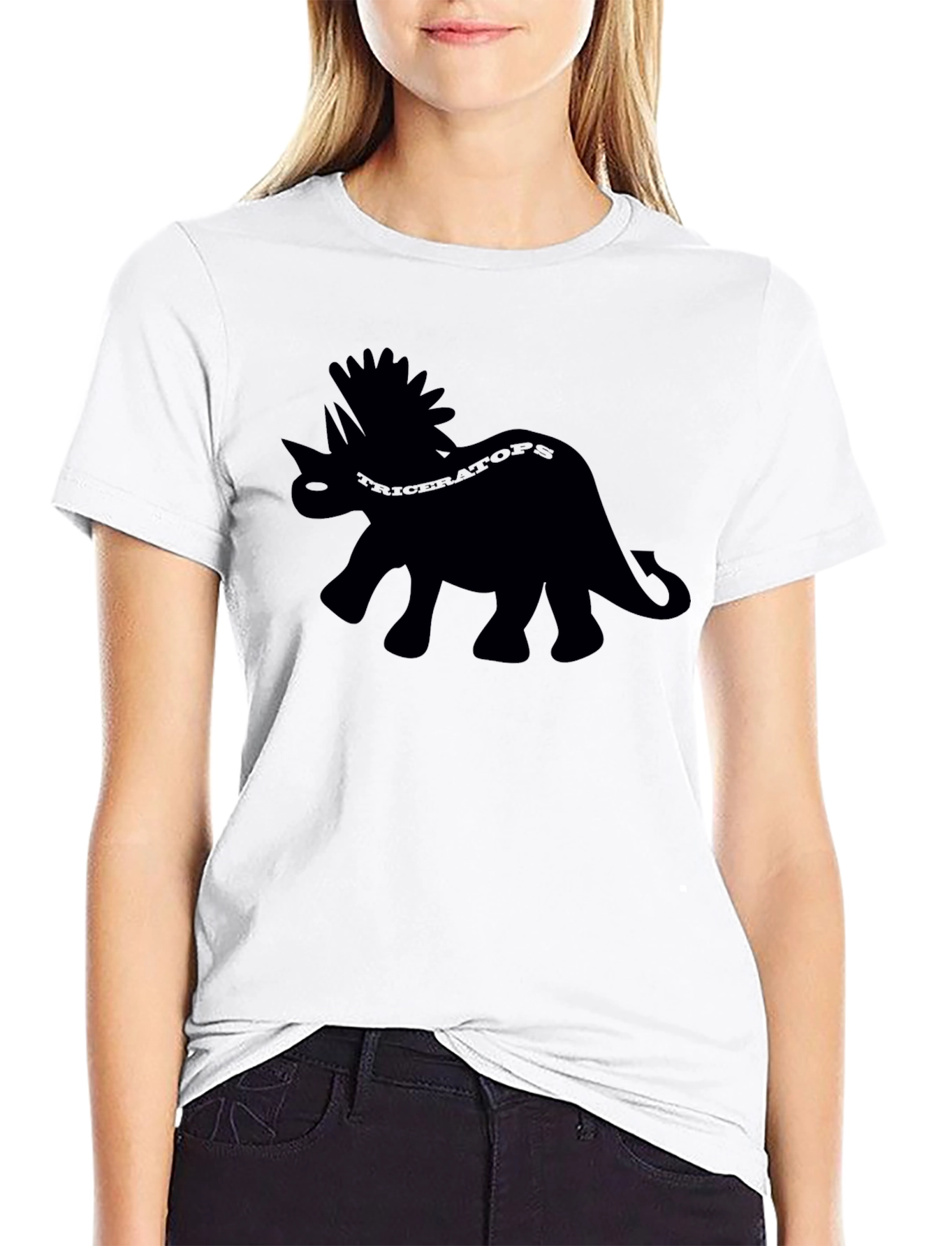 Black Triceratops Dinosaur Graphic Tee - Black view 9