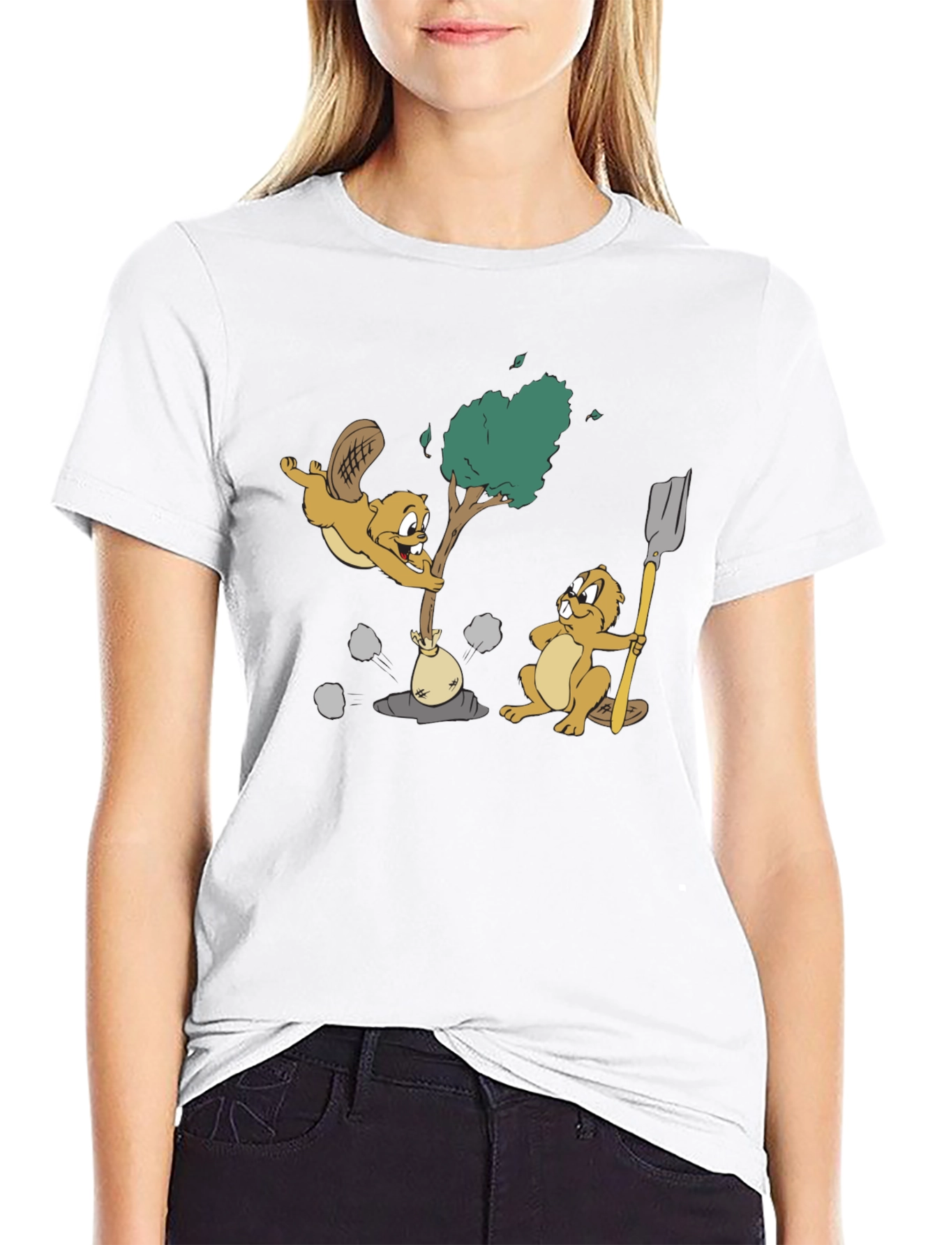 Black Cartoon Beaver T-Shirt view 9