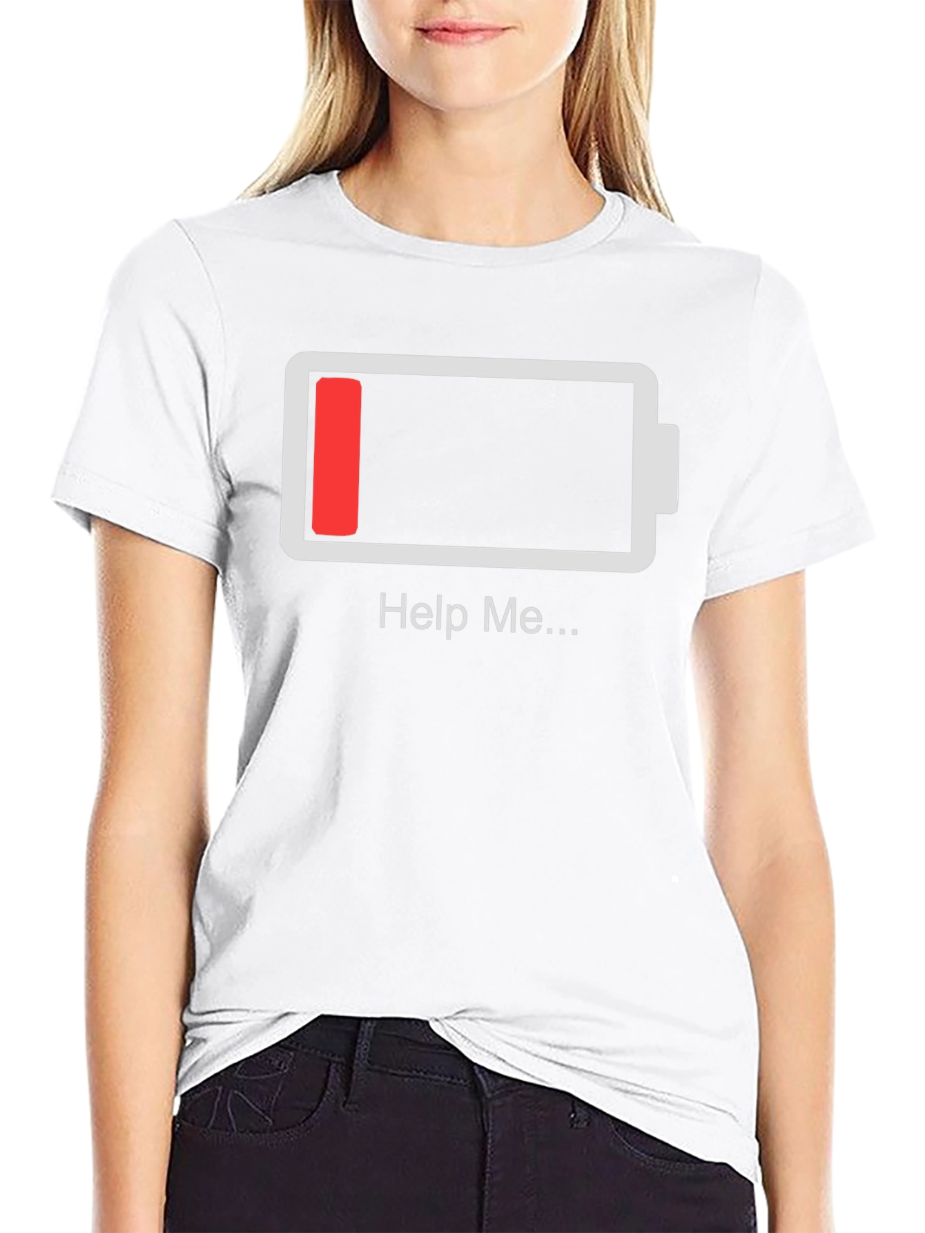 Black Help Me Low Battery T-Shirt - Funny Graphic Tee view 9
