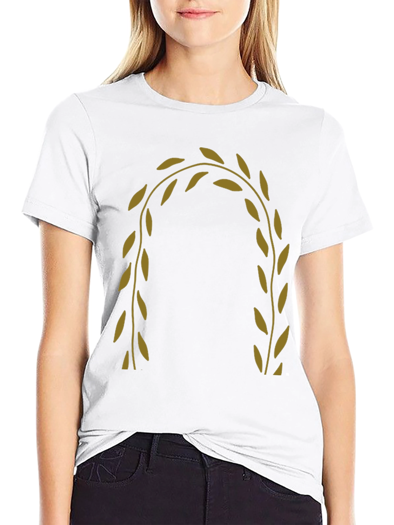 Black Men's Black T-Shirt with Olive Branch Design view 9