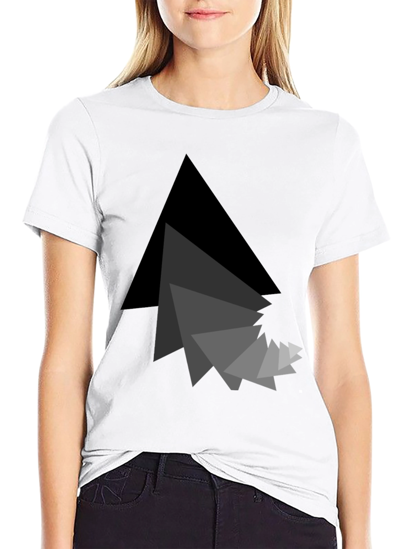 Black Abstract Triangle Graphic Black T-Shirt view 9