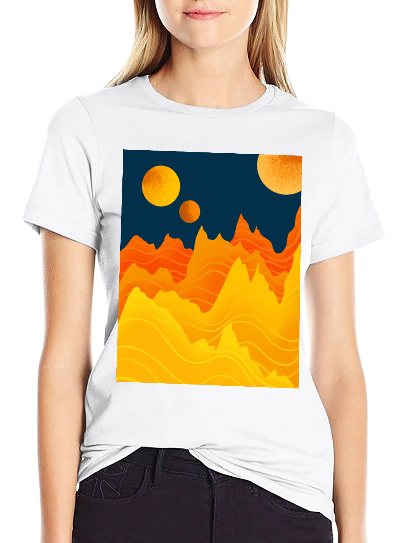Black Planetary Graphic Tee - Sci-Fi Mountainscape Design view 9