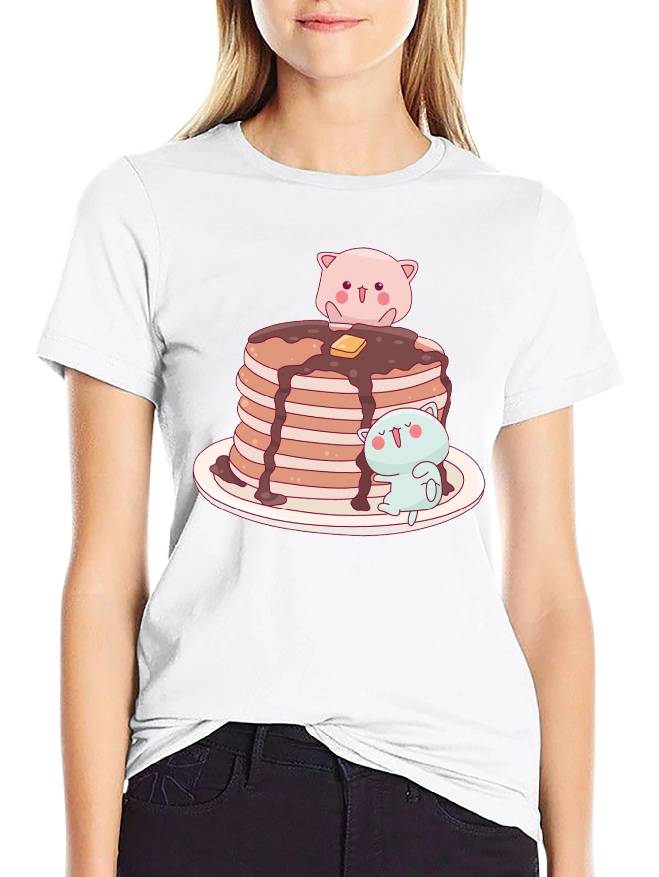 Black Pancake Stack Kawaii T-Shirt view 9