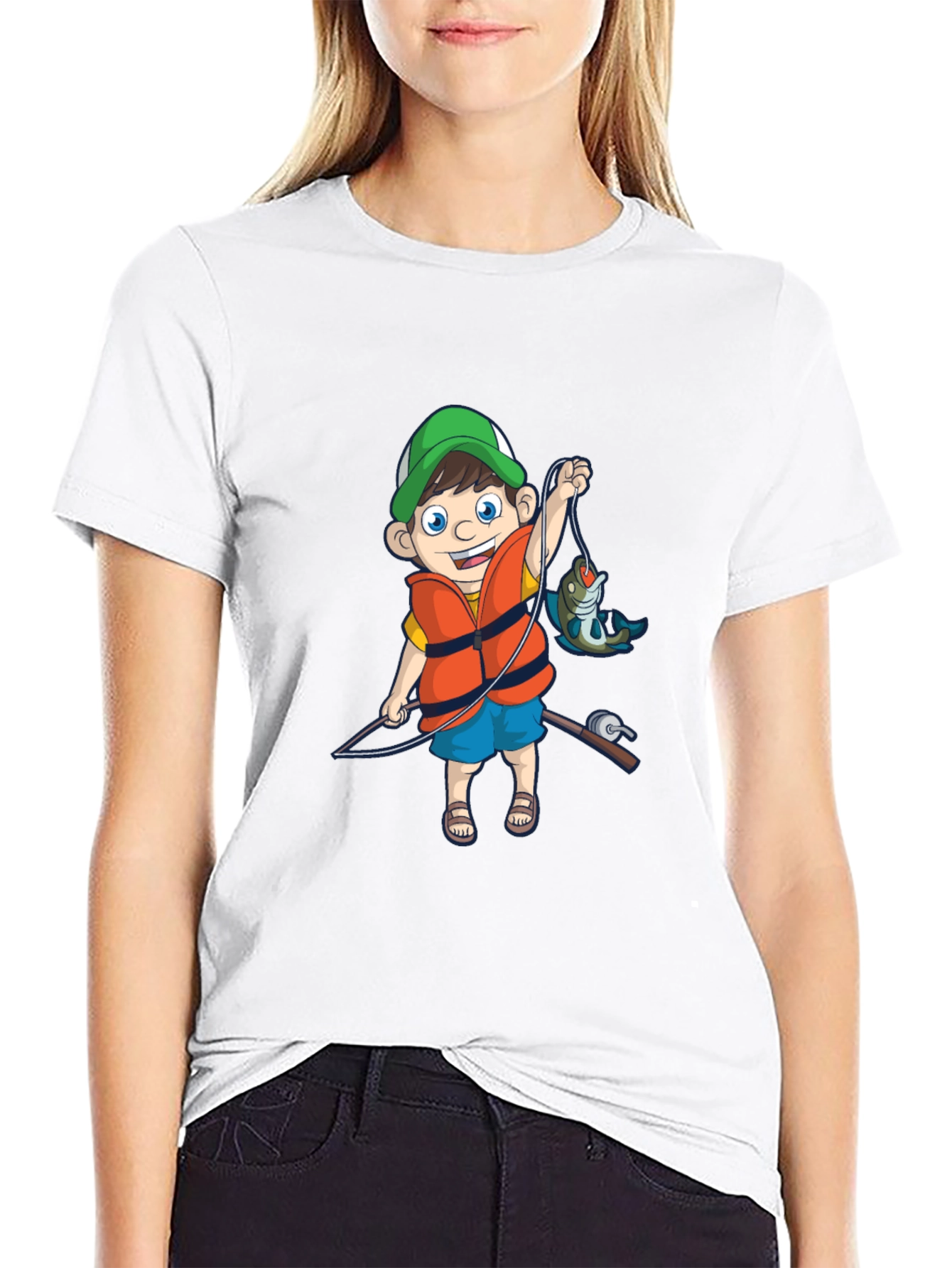Black Cartoon Fisherman Graphic Tee view 9