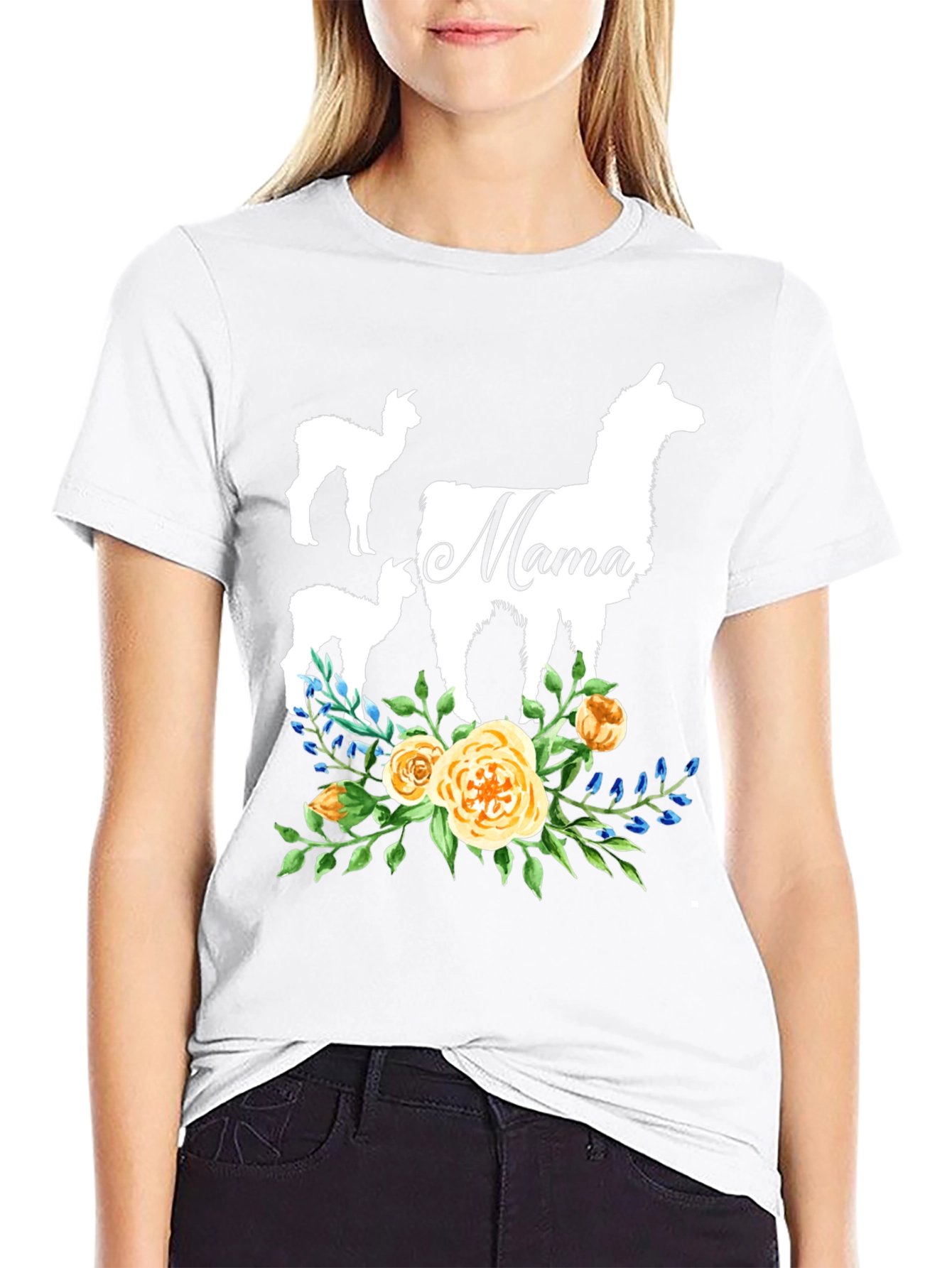 Black Mama Llama Floral T-Shirt Cute Alpaca Mom Tee view 9