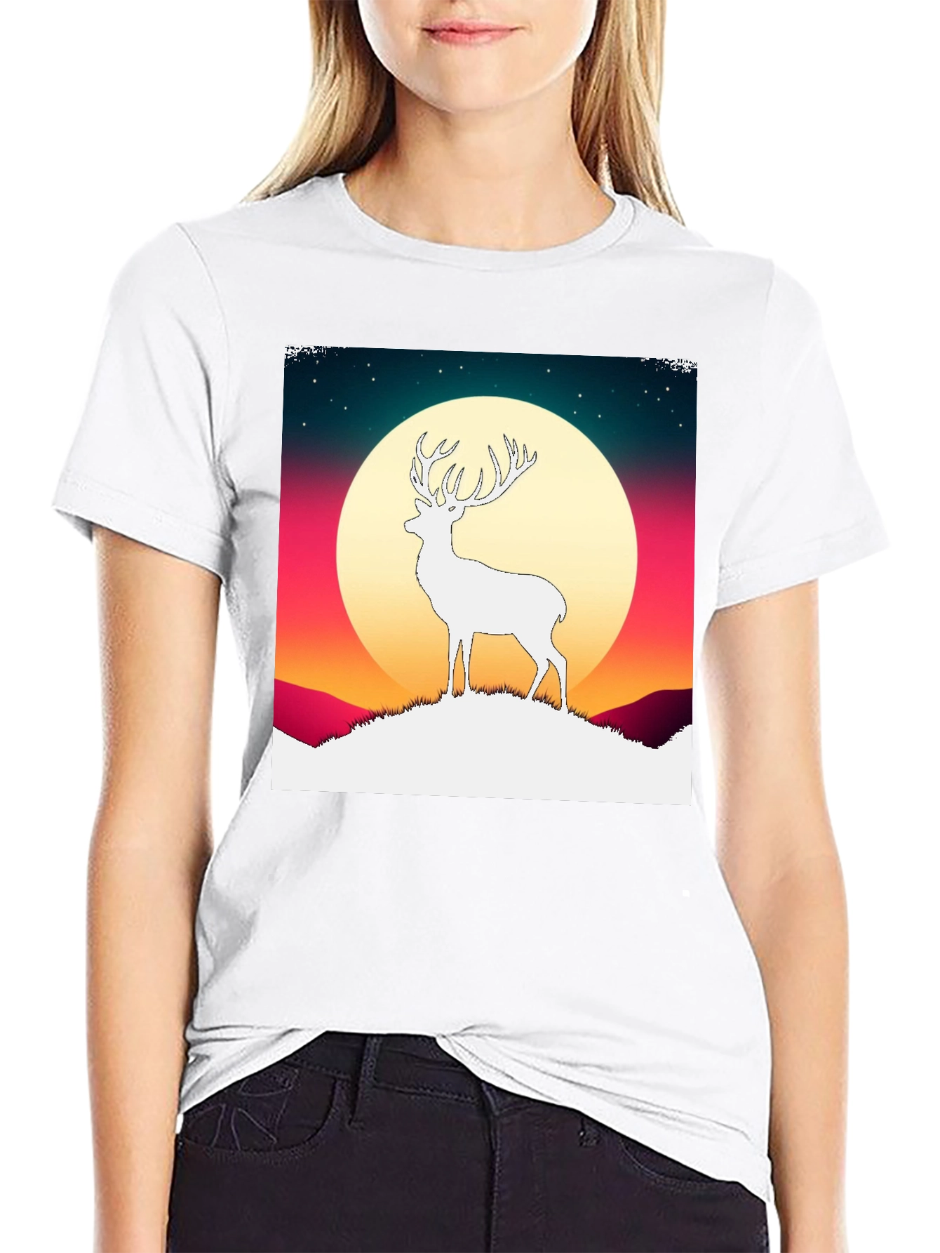 Black Deer Silhouette Graphic Tee - Men's Black T-Shirt view 9