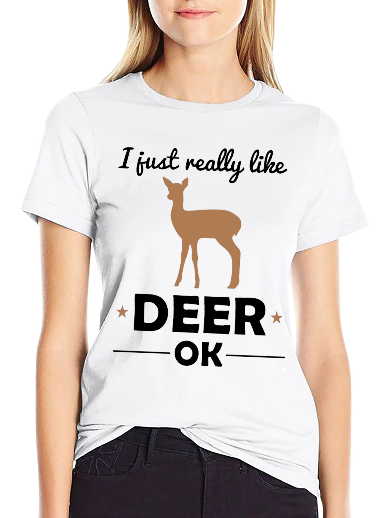 Black I Just Really Like Deer OK Graphic T-Shirt view 9