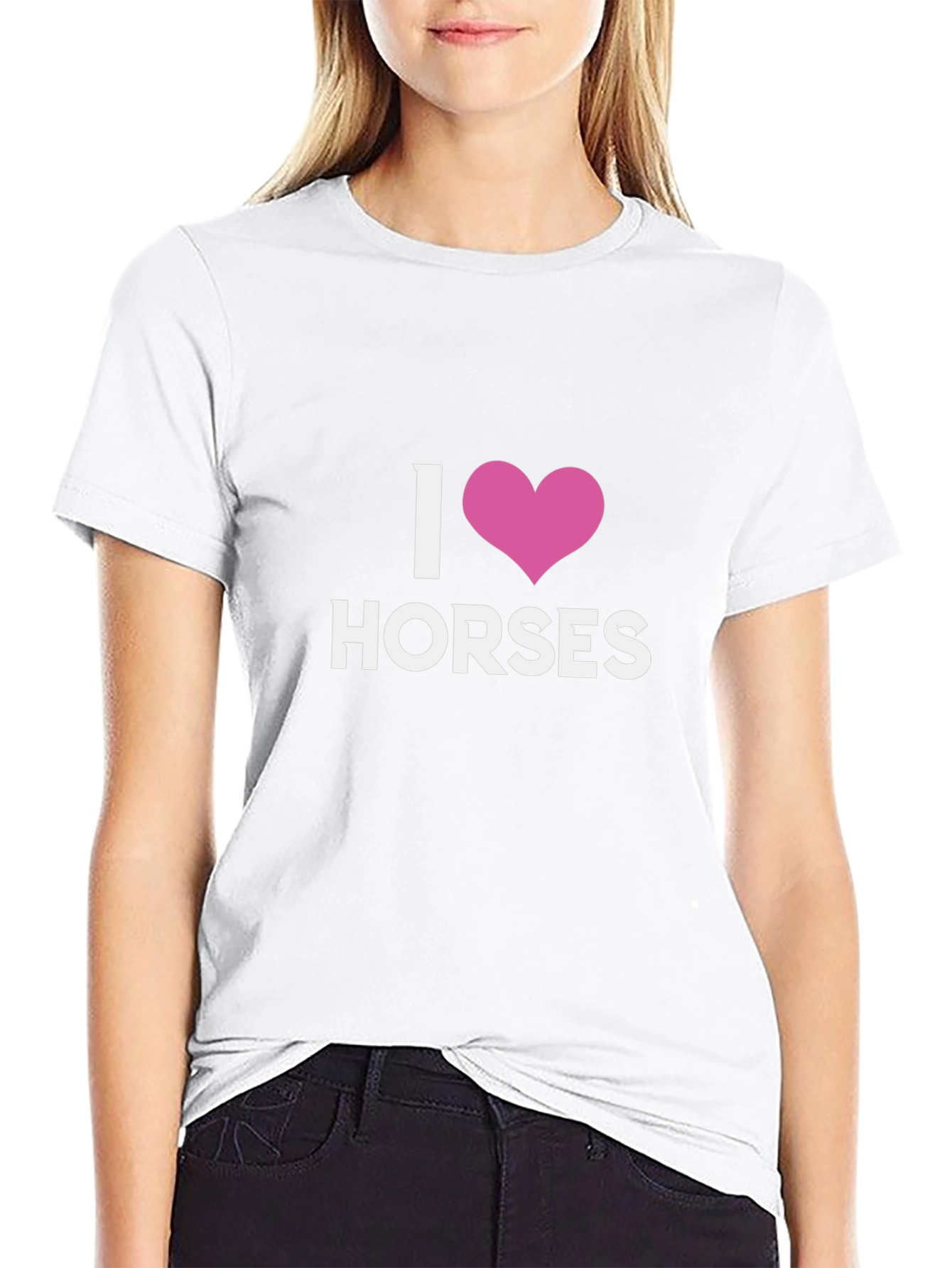 Black I Love Horses Graphic Tee - Black Cotton T-Shirt view 9