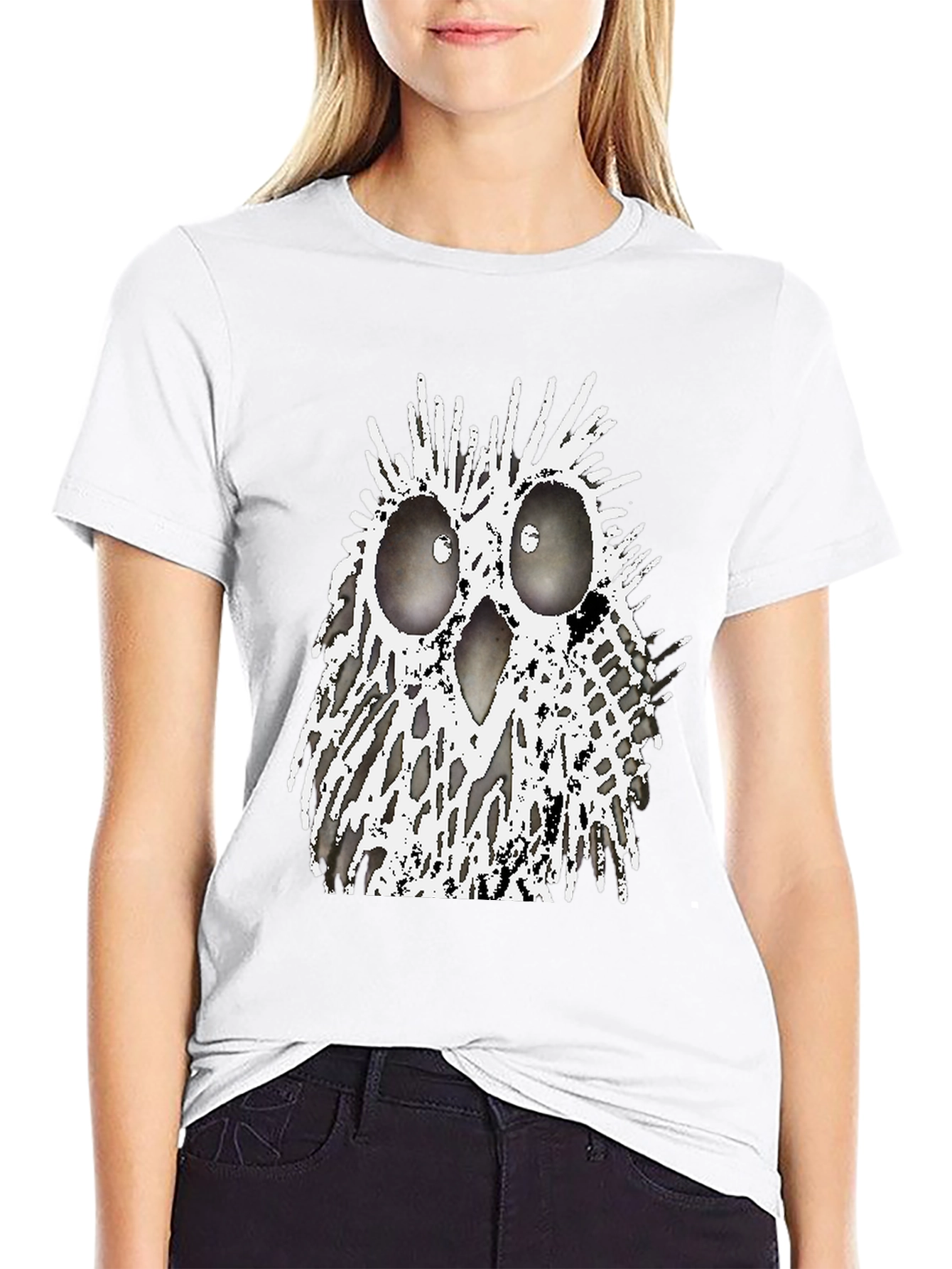Black Abstract Owl Graphic T-Shirt - Black Crew Neck Tee view 9
