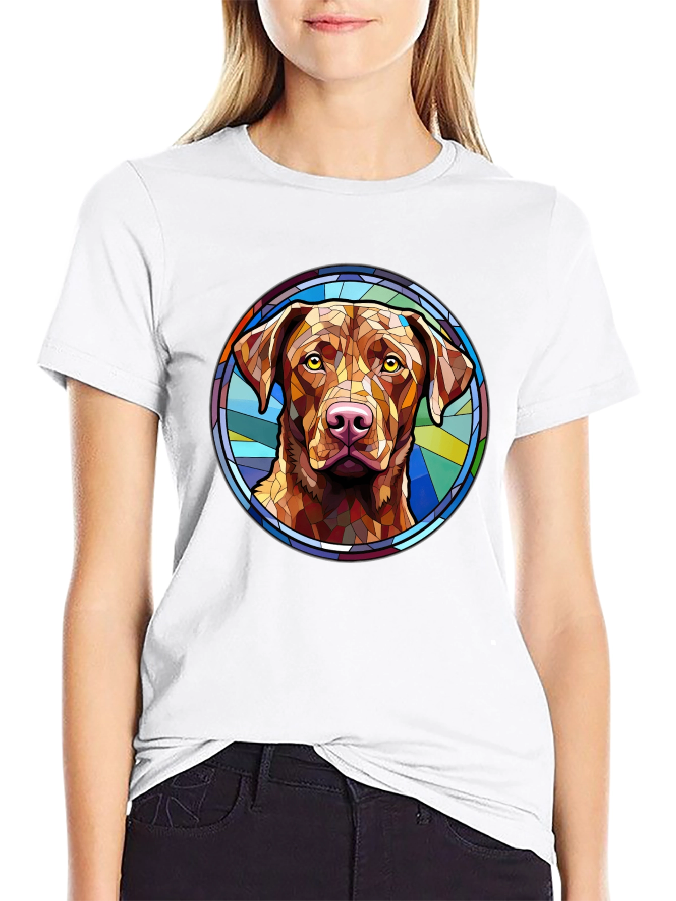 Black Dog Breed Stained Glass Style Tee view 9