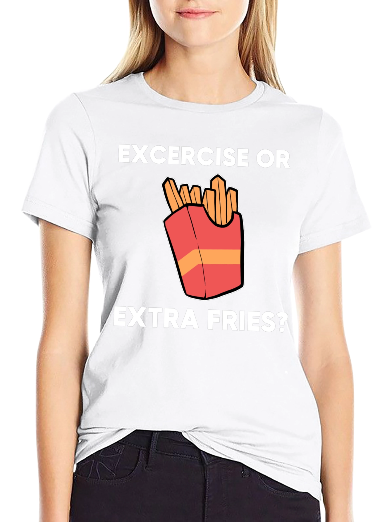 Black Exercise or Extra Fries Funny T-Shirt view 9