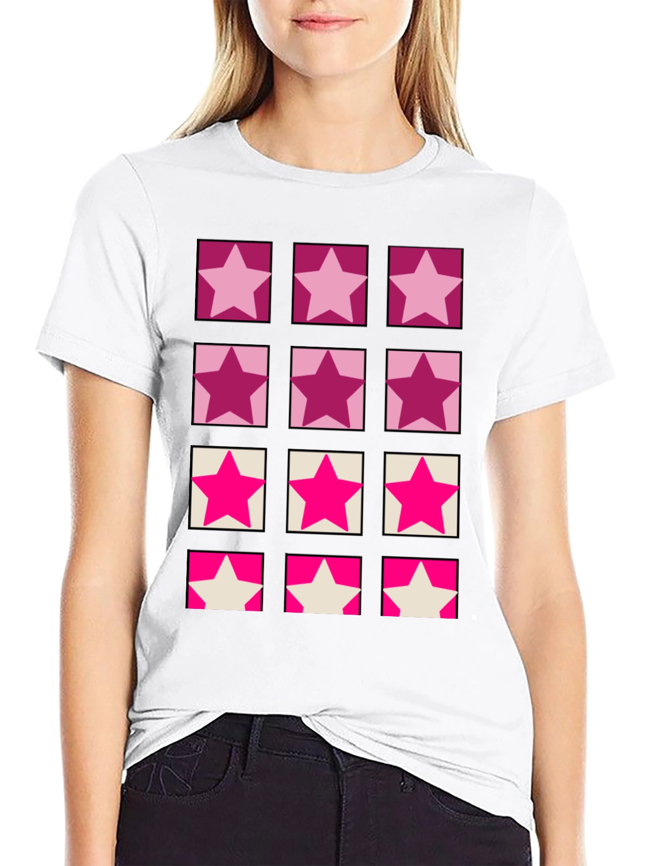 Black Star Pattern Crew Neck T-Shirt view 9
