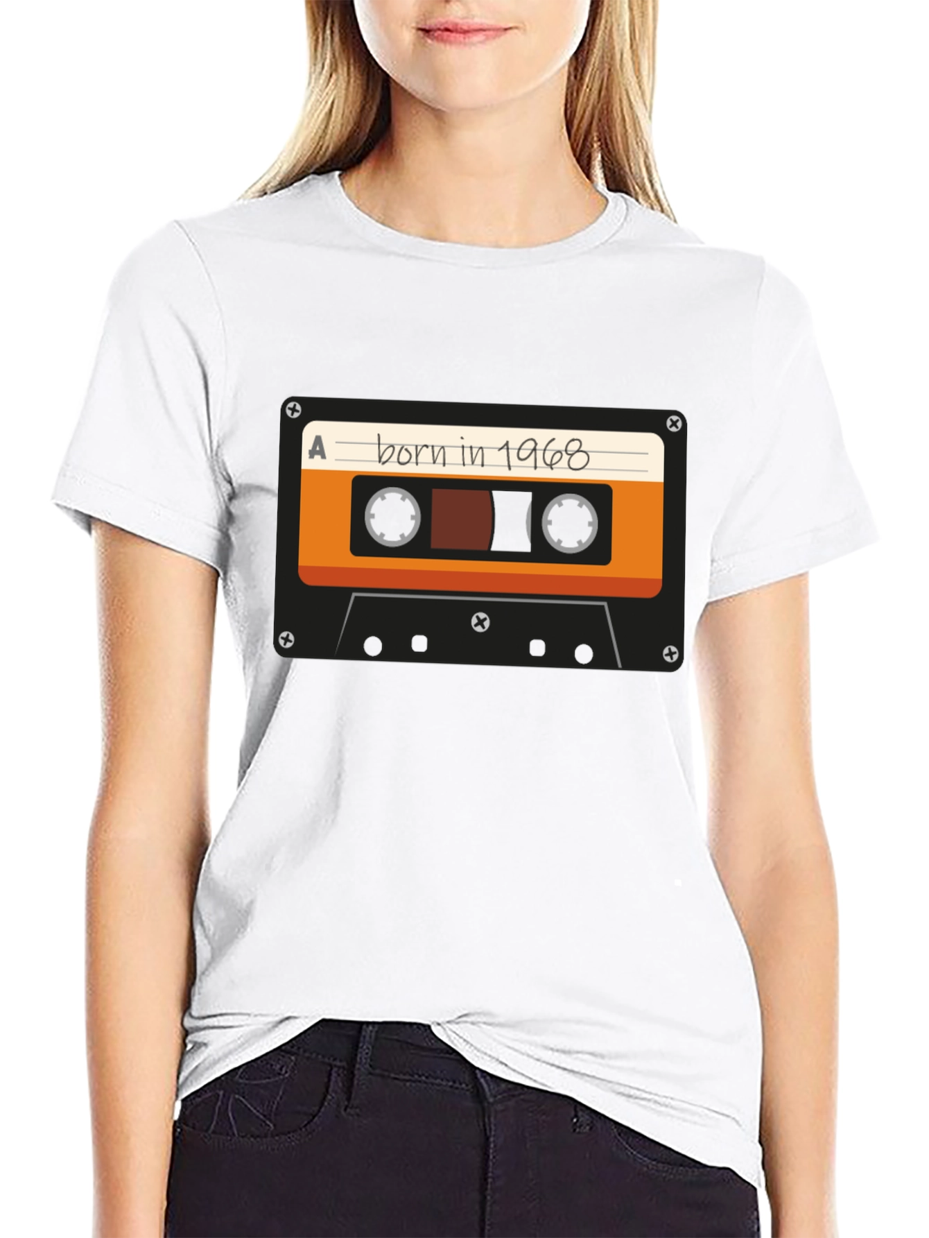 Black Born in 1968 Cassette Tape T-Shirt - Retro Birthday Tee view 9