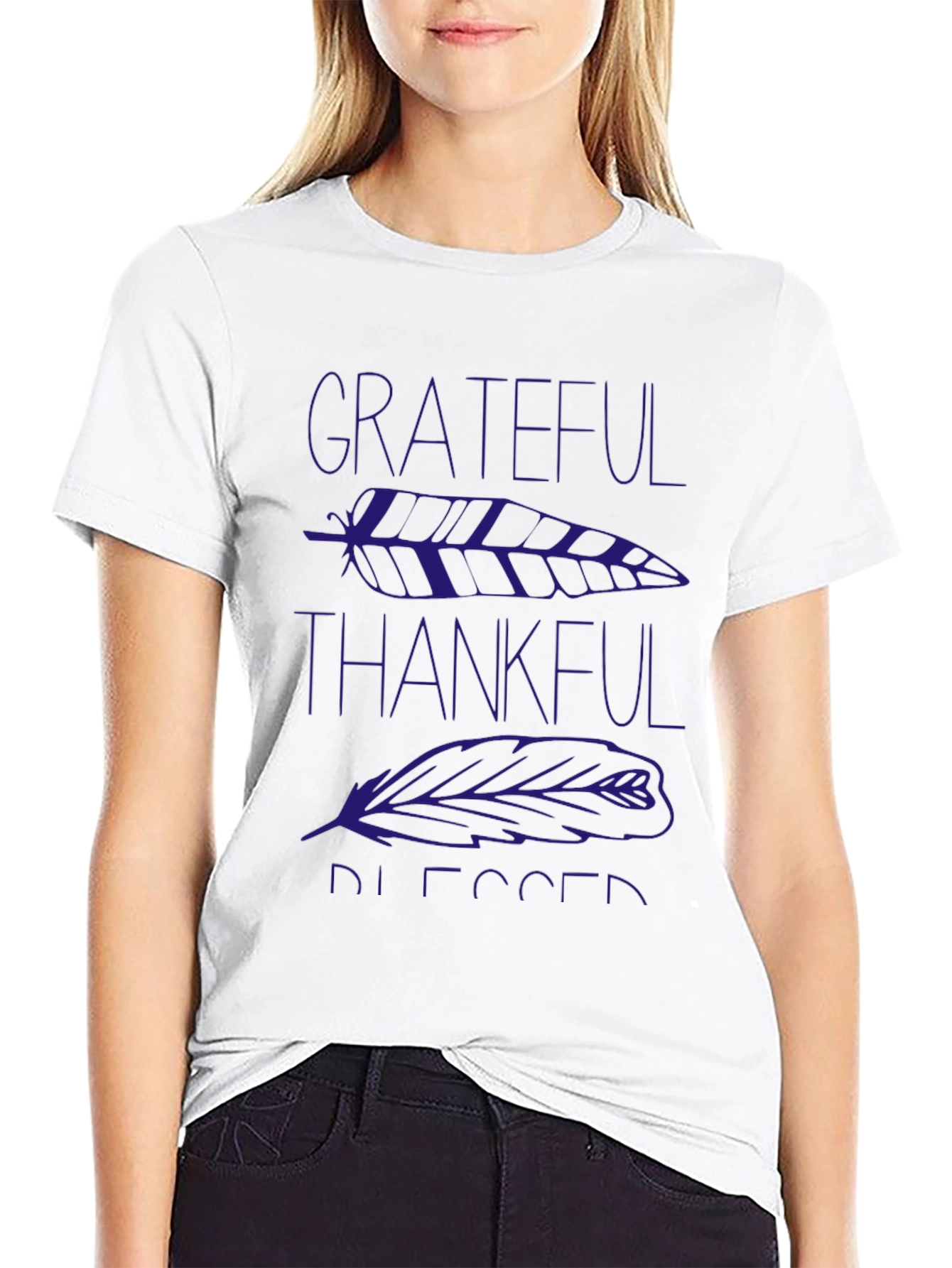 Black Grateful Thankful Blessed Feather Graphic T-Shirt view 9