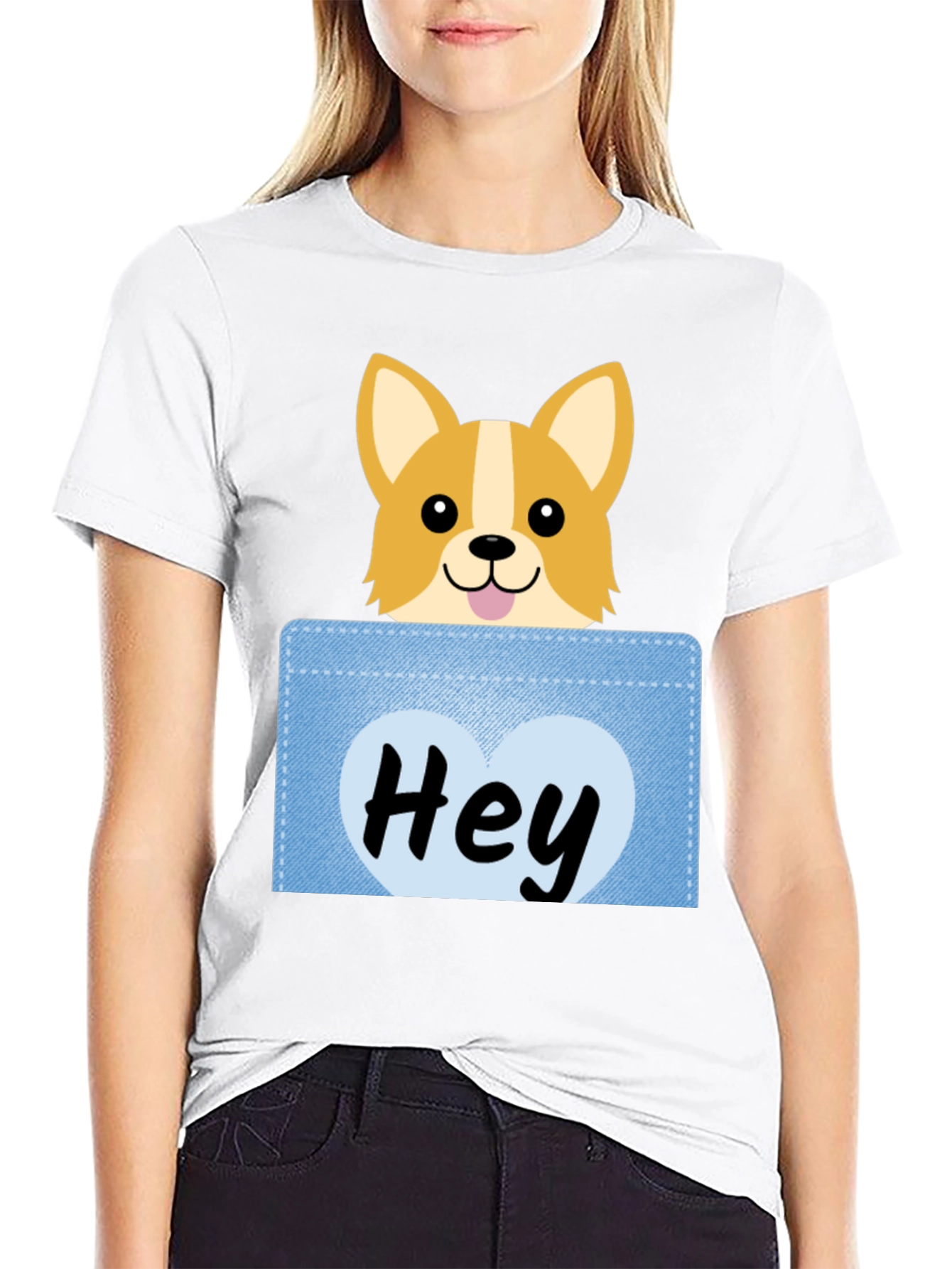 Black Cute Corgi Peek-a-Boo Pocket T-Shirt view 9