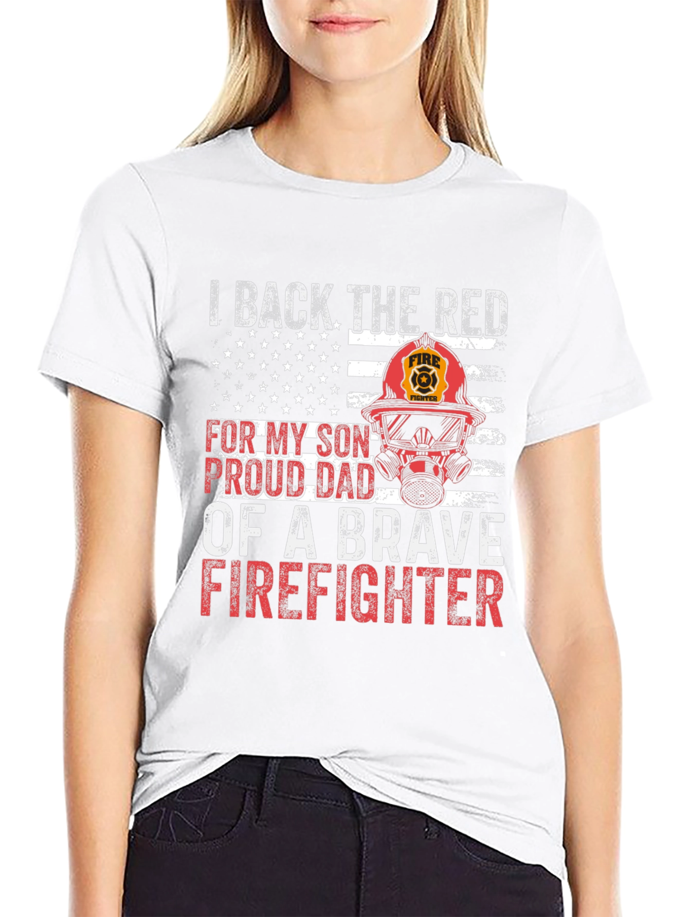 Black Proud Firefighter Dad T-Shirt view 9