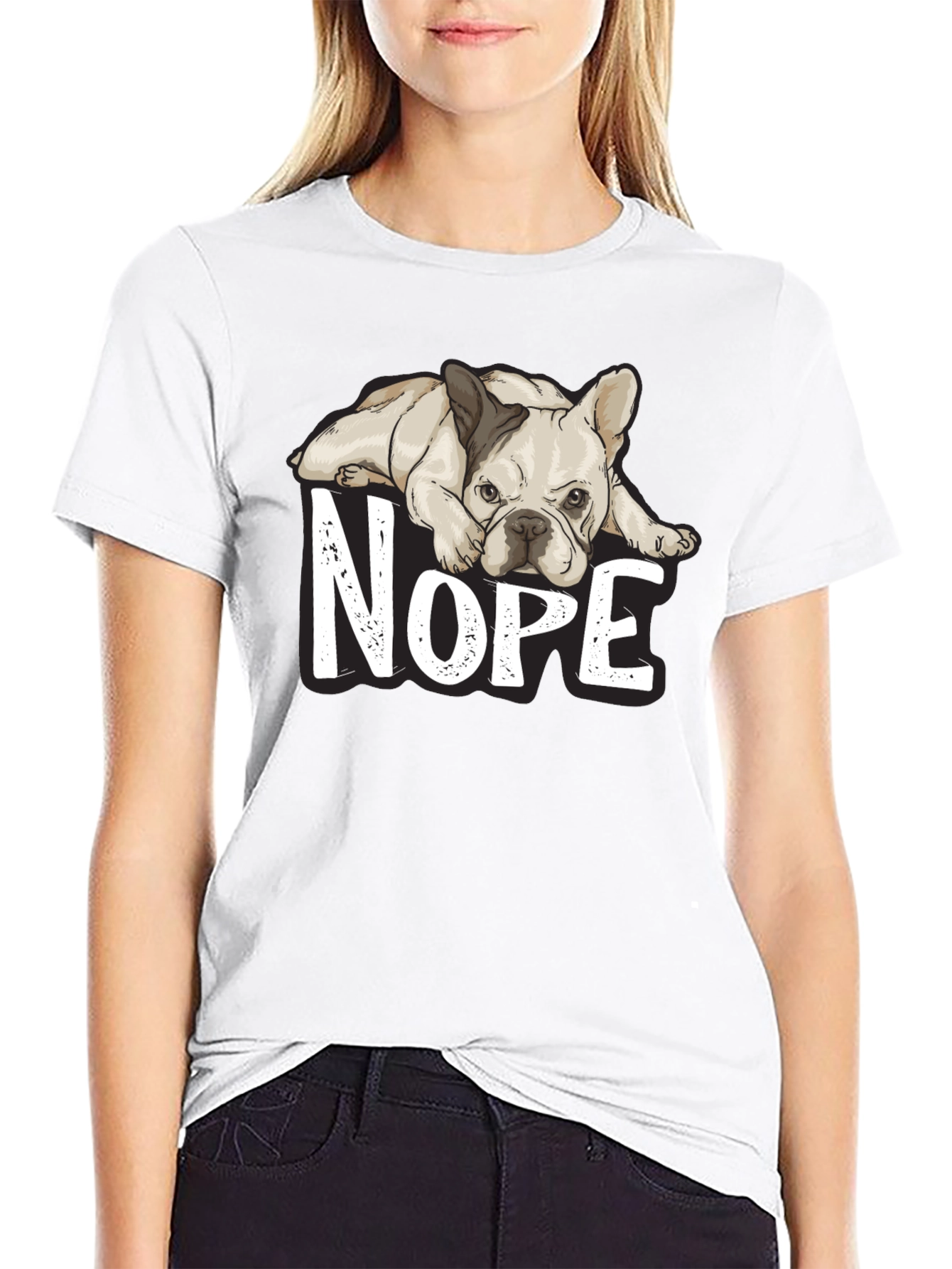 Black Nope French Bulldog Graphic T-Shirt - Cute Dog Tee view 9