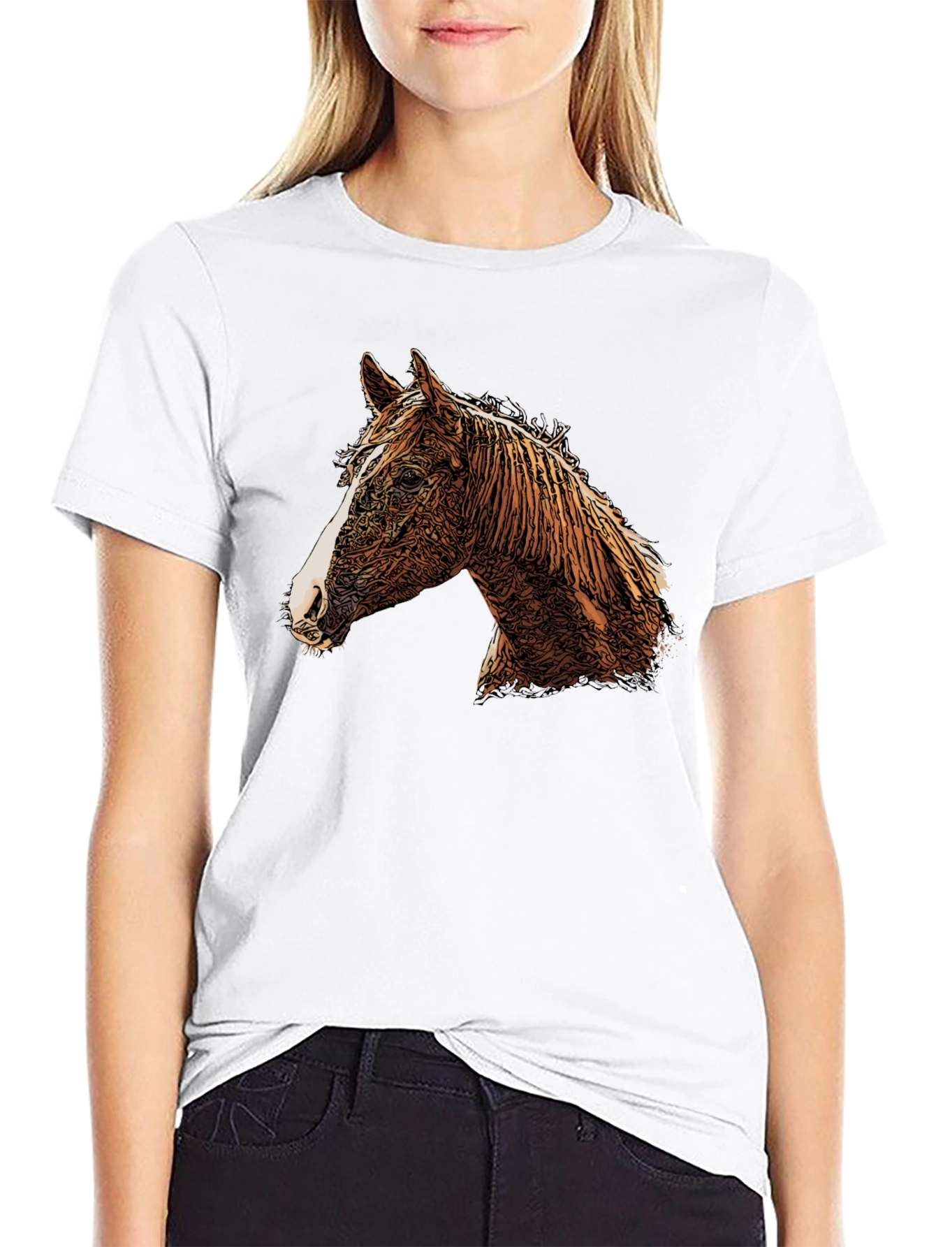 Black Horse Graphic Print Crew Neck T-Shirt view 9