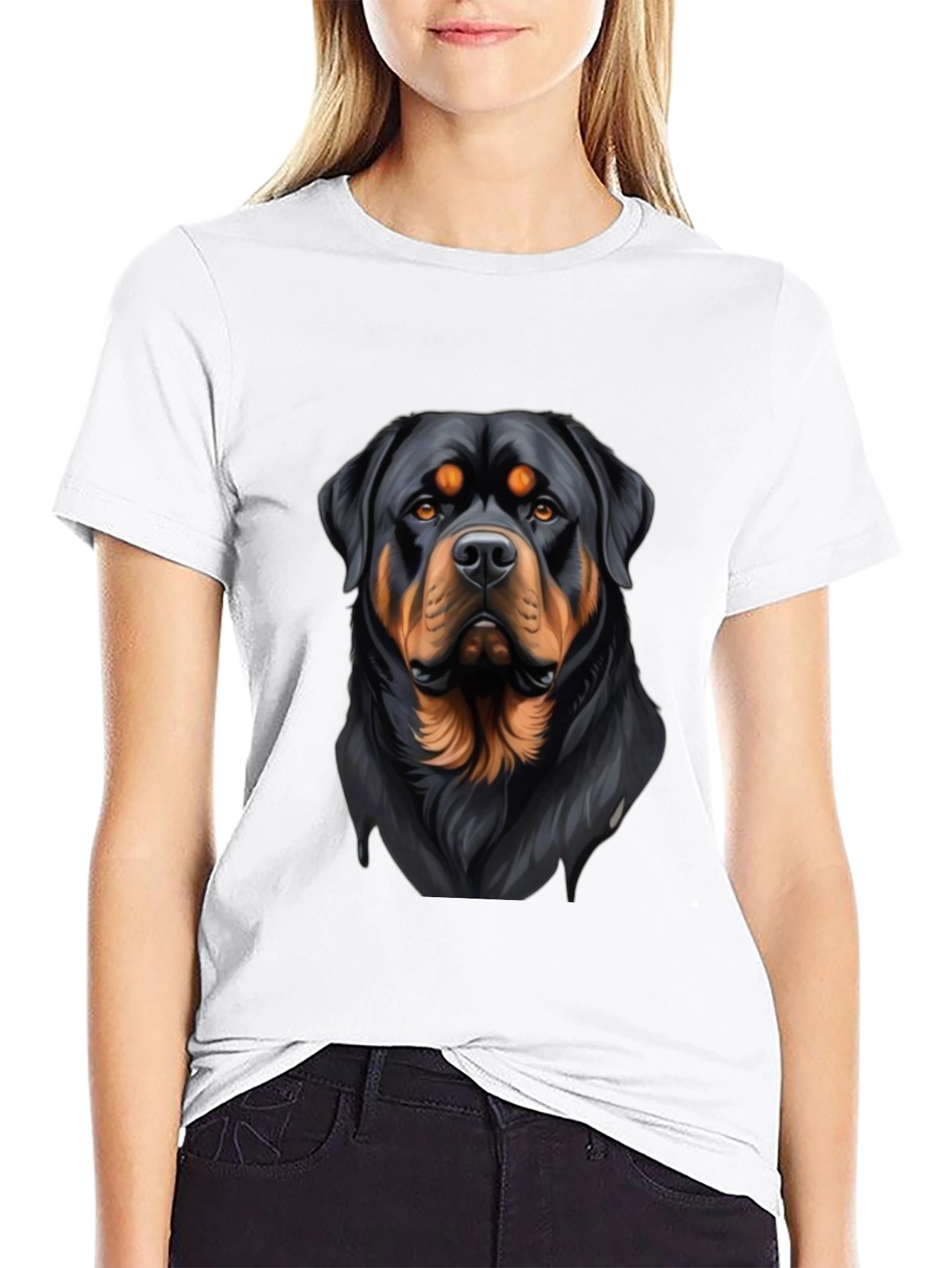 Black Rottweiler Graphic Print Black T-Shirt view 9