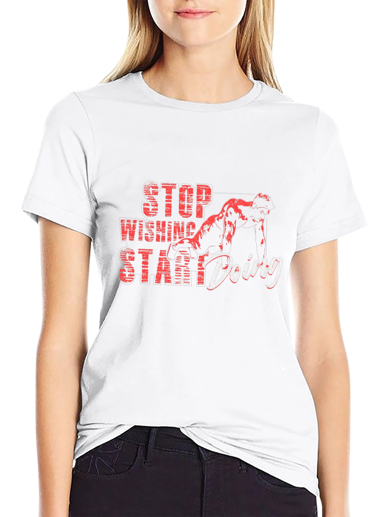 Black Motivational Black T-Shirt - Stop Wishing Start Doing view 9