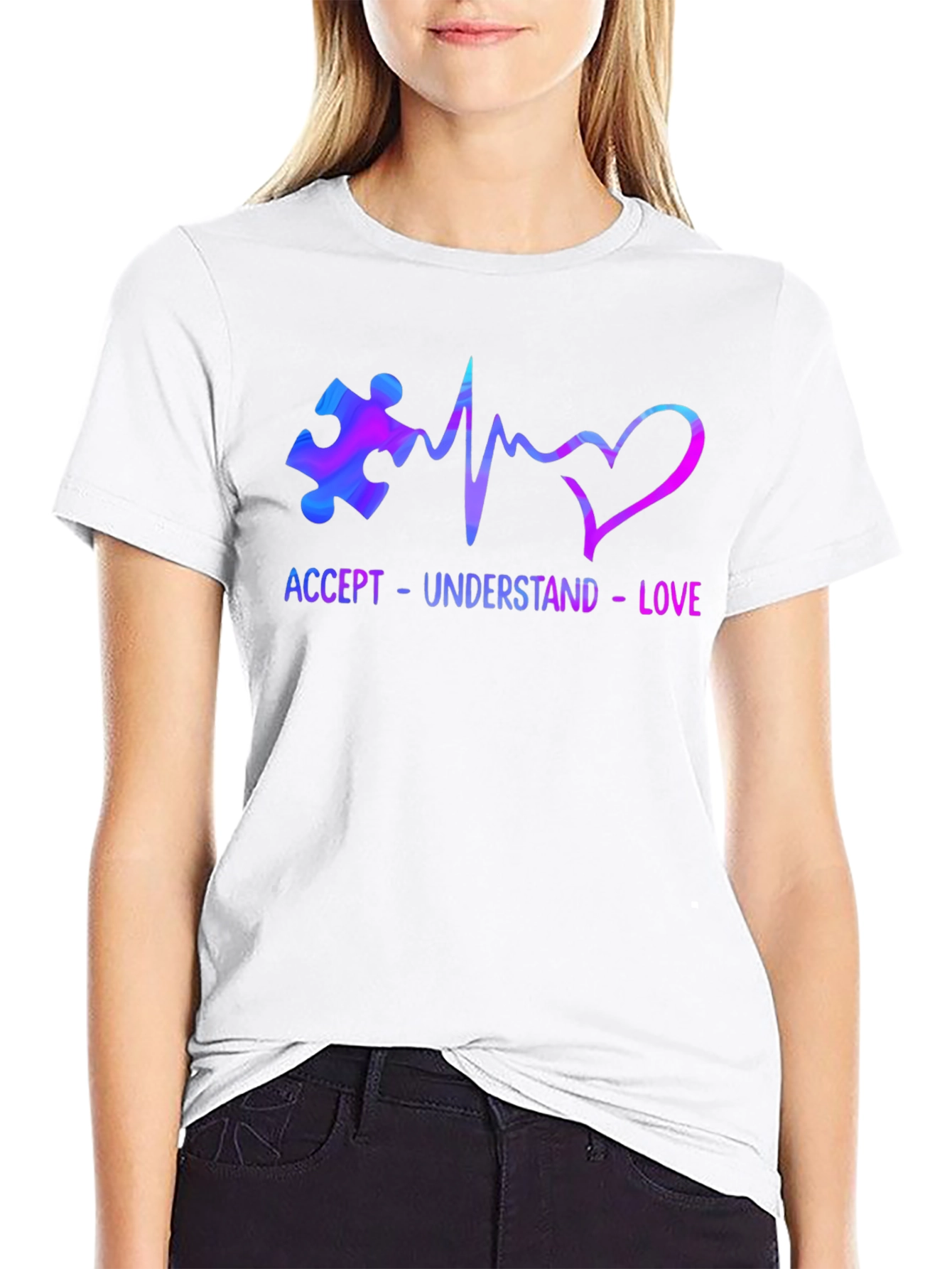 Black Accept Understand Love Autism Awareness T-Shirt view 9