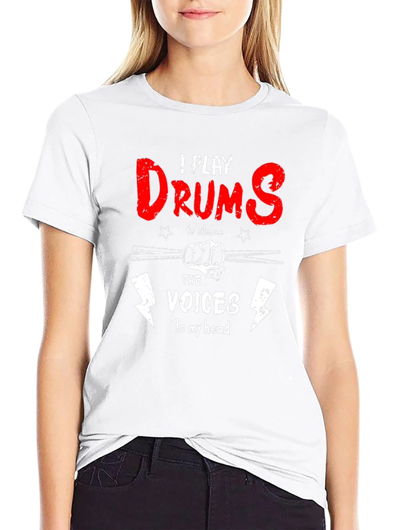 Black Drummer Humor T-Shirt - I Play Drums to Silence Voices view 9