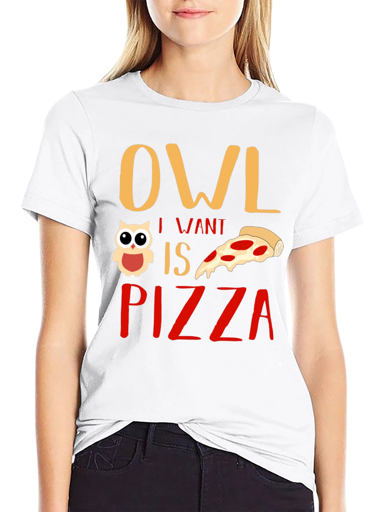 Black Owl I Want is Pizza Graphic T-Shirt view 9