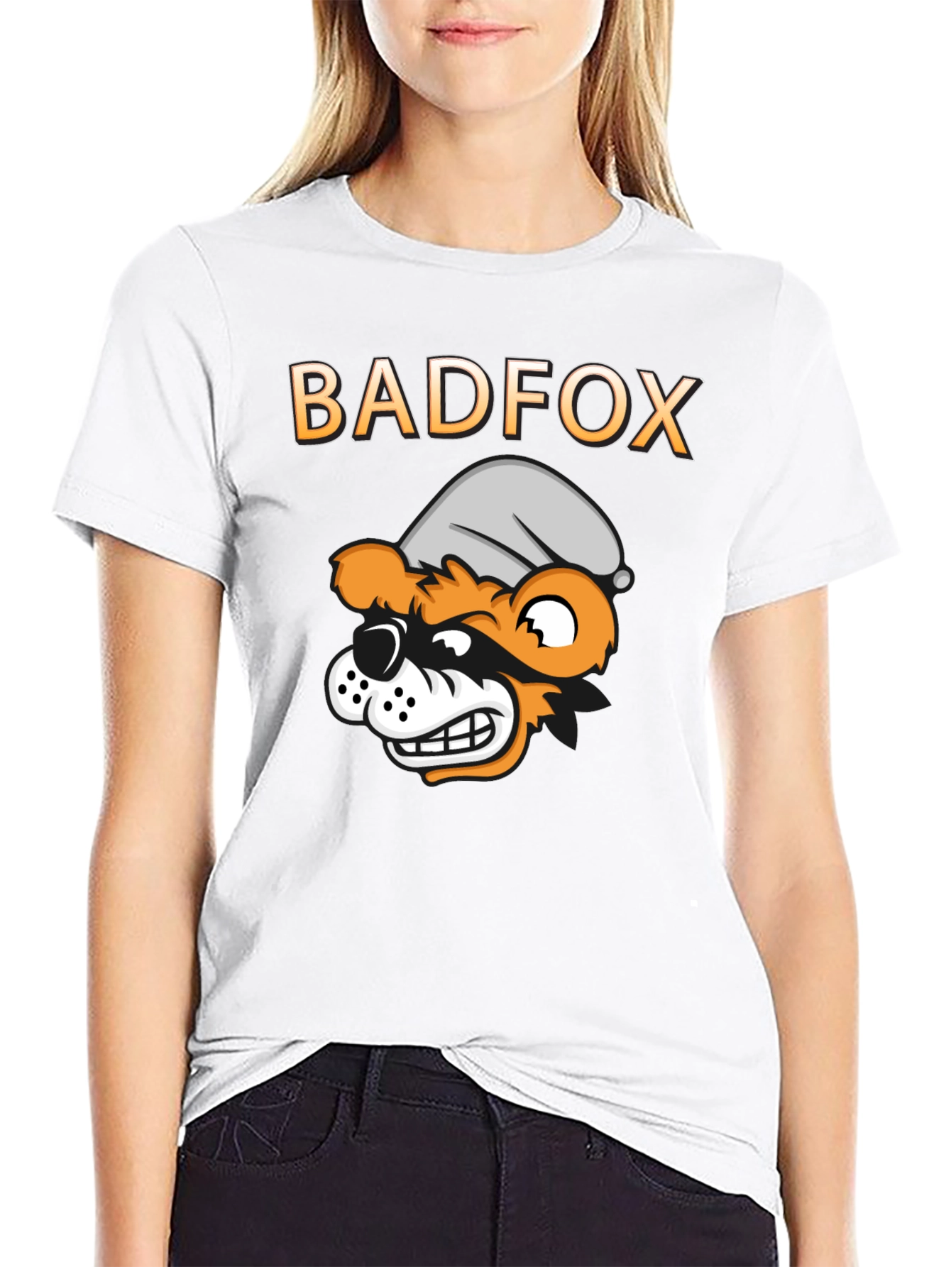 Black Bad Fox Cartoon Graphic Print T-Shirt view 9