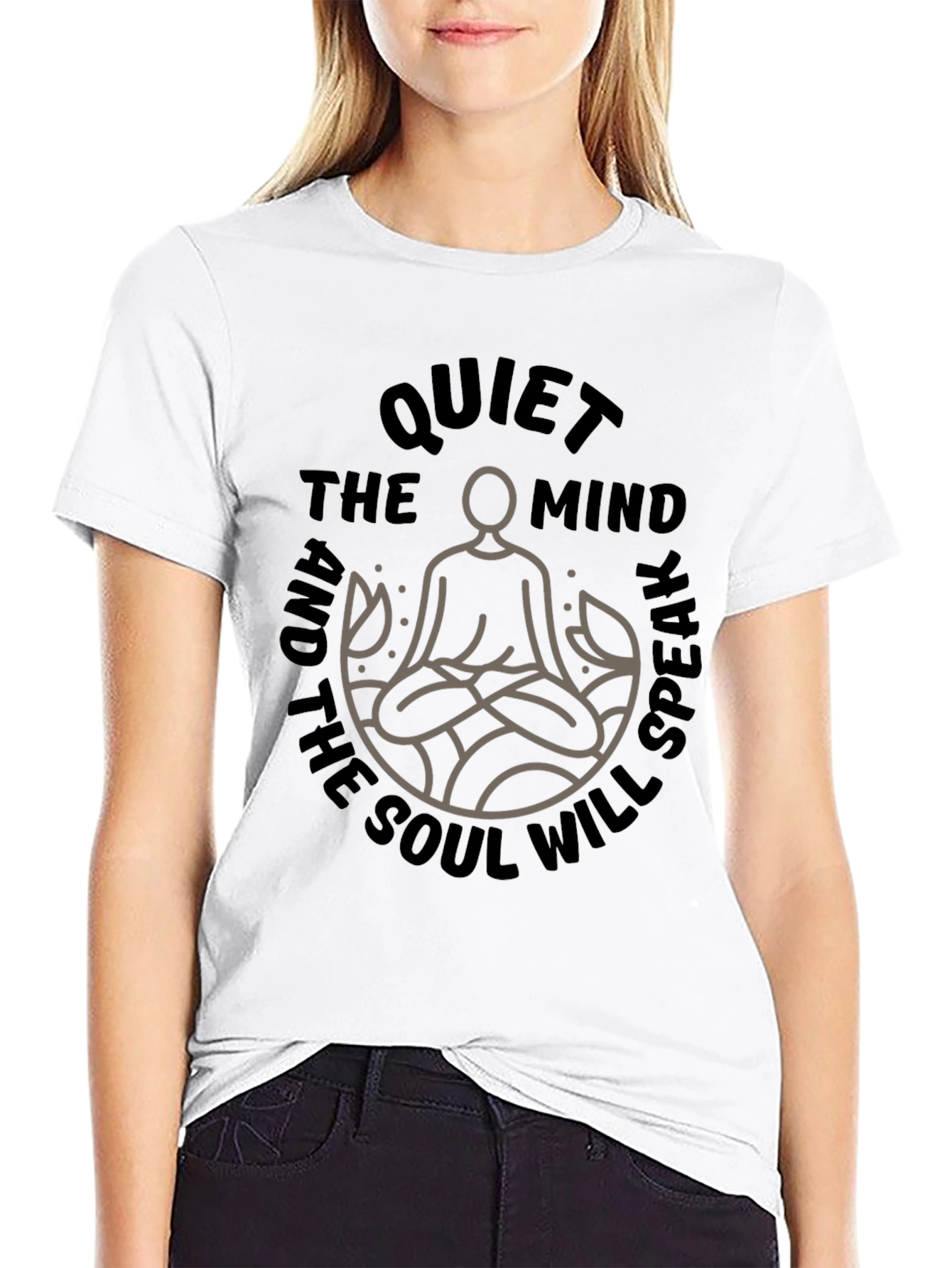 Black Quiet Mind Soul Speak Graphic Tee - Zen Meditation Shirt view 9