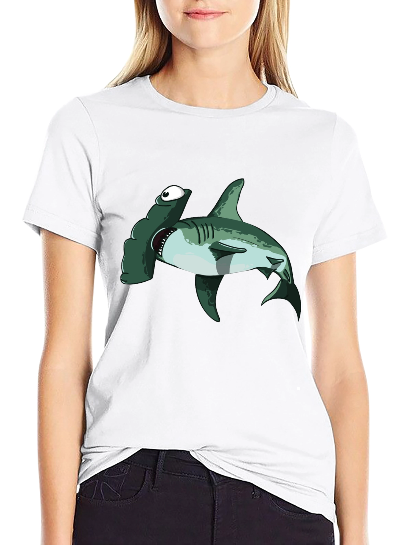 Black Hammerhead Shark T-Shirt - Cartoon Design view 9