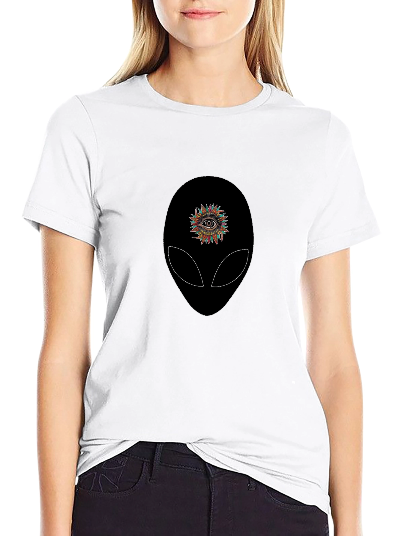 Black Alien Eye Graphic Tee - Black Cotton T-Shirt view 9