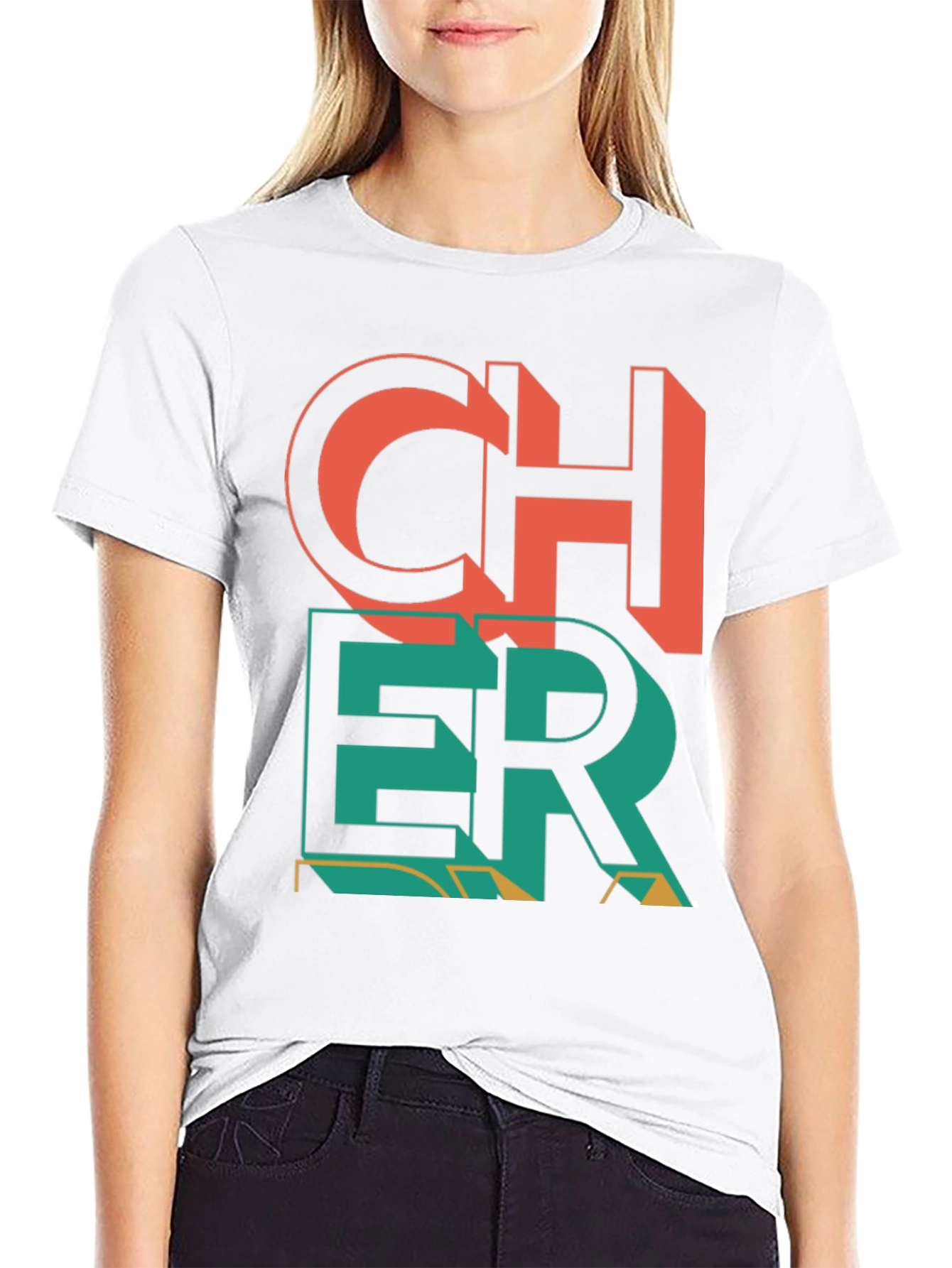 Black Cheer Graphic Print Crew Neck T-Shirt view 9