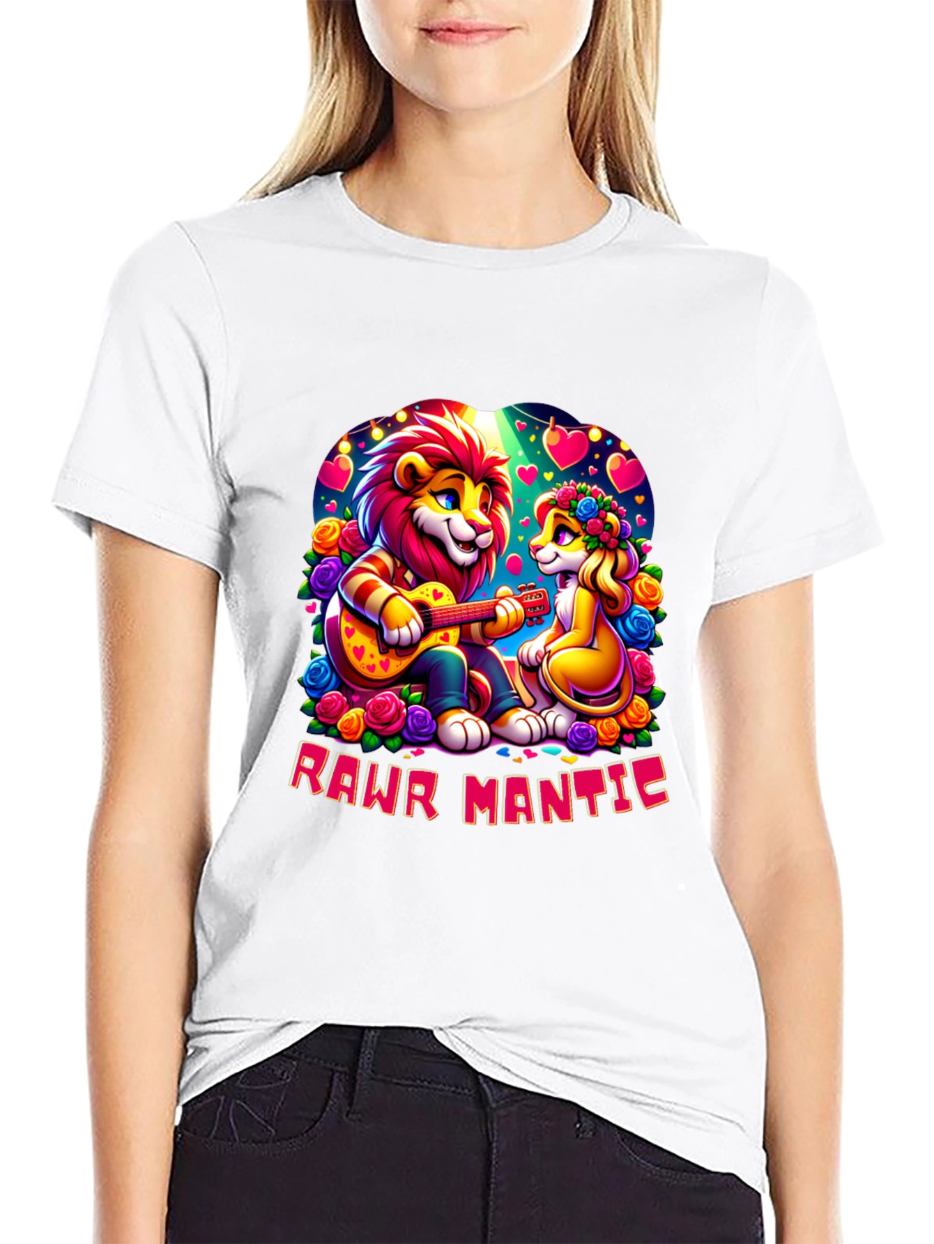 Black Rawr Mantic Lion Couple Graphic Tee view 9