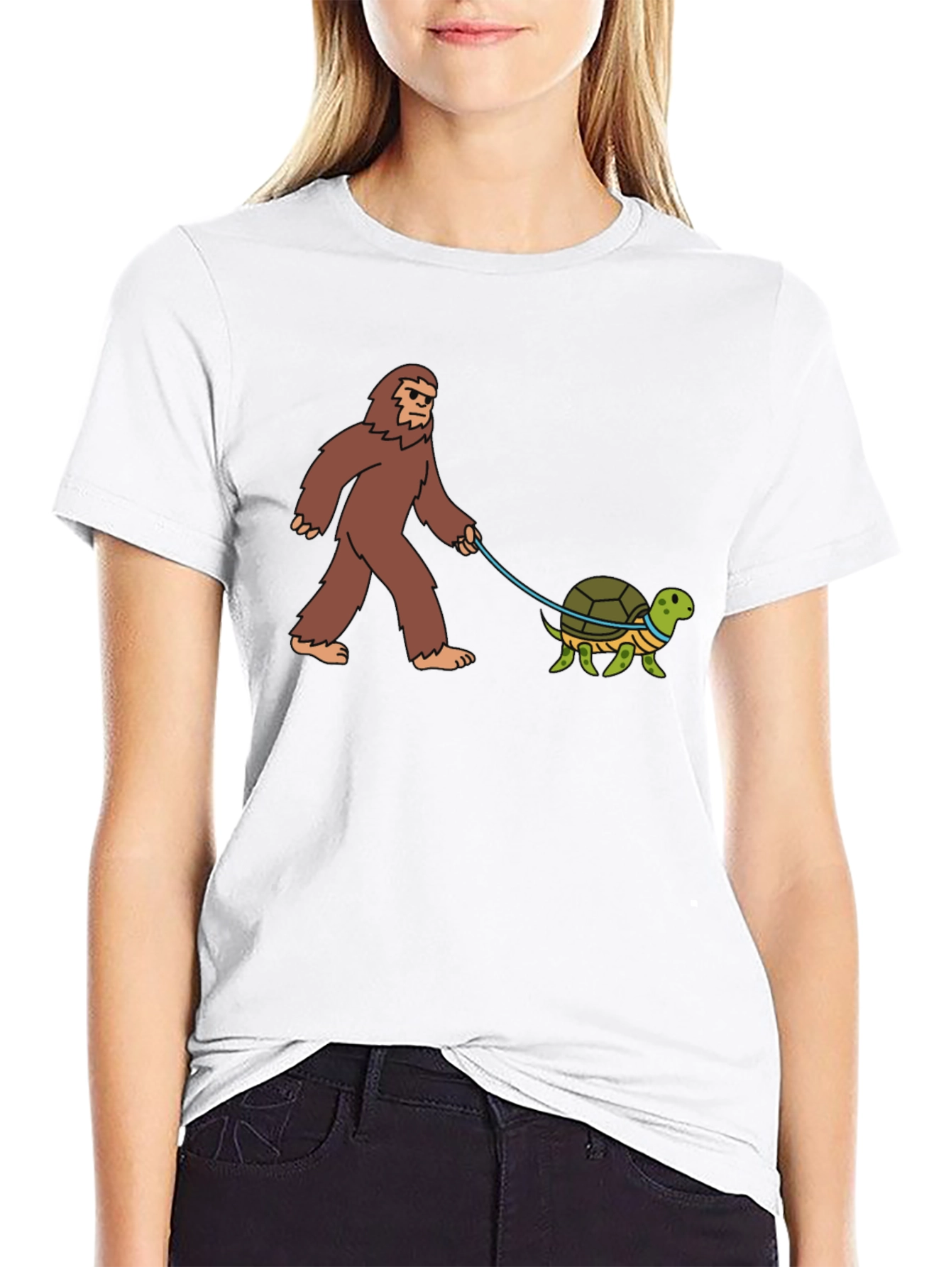 Black Bigfoot Walking Turtle Funny Graphic Tee view 9