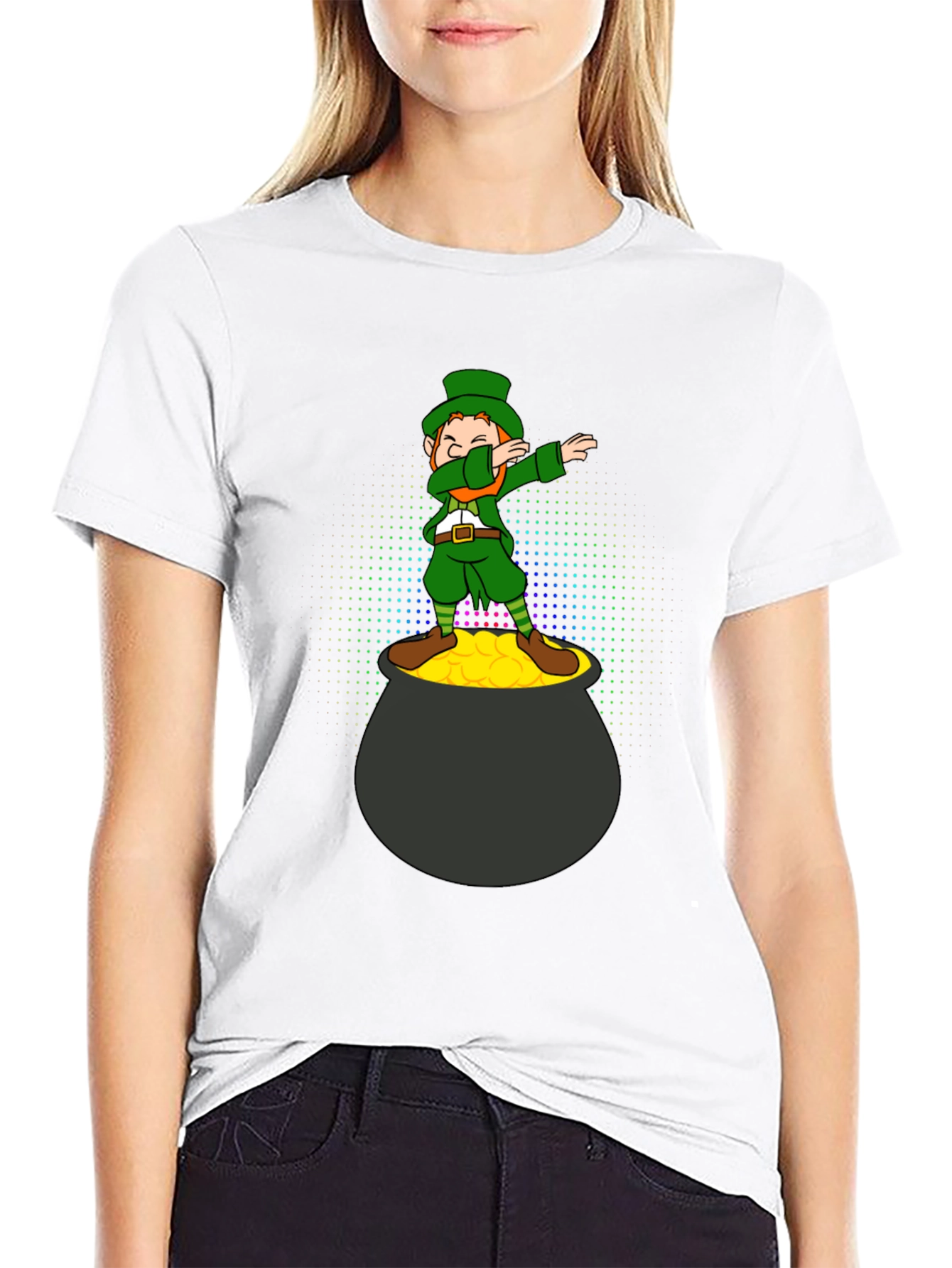 Black Lucky Dabbing Leprechaun Black T-Shirt view 9