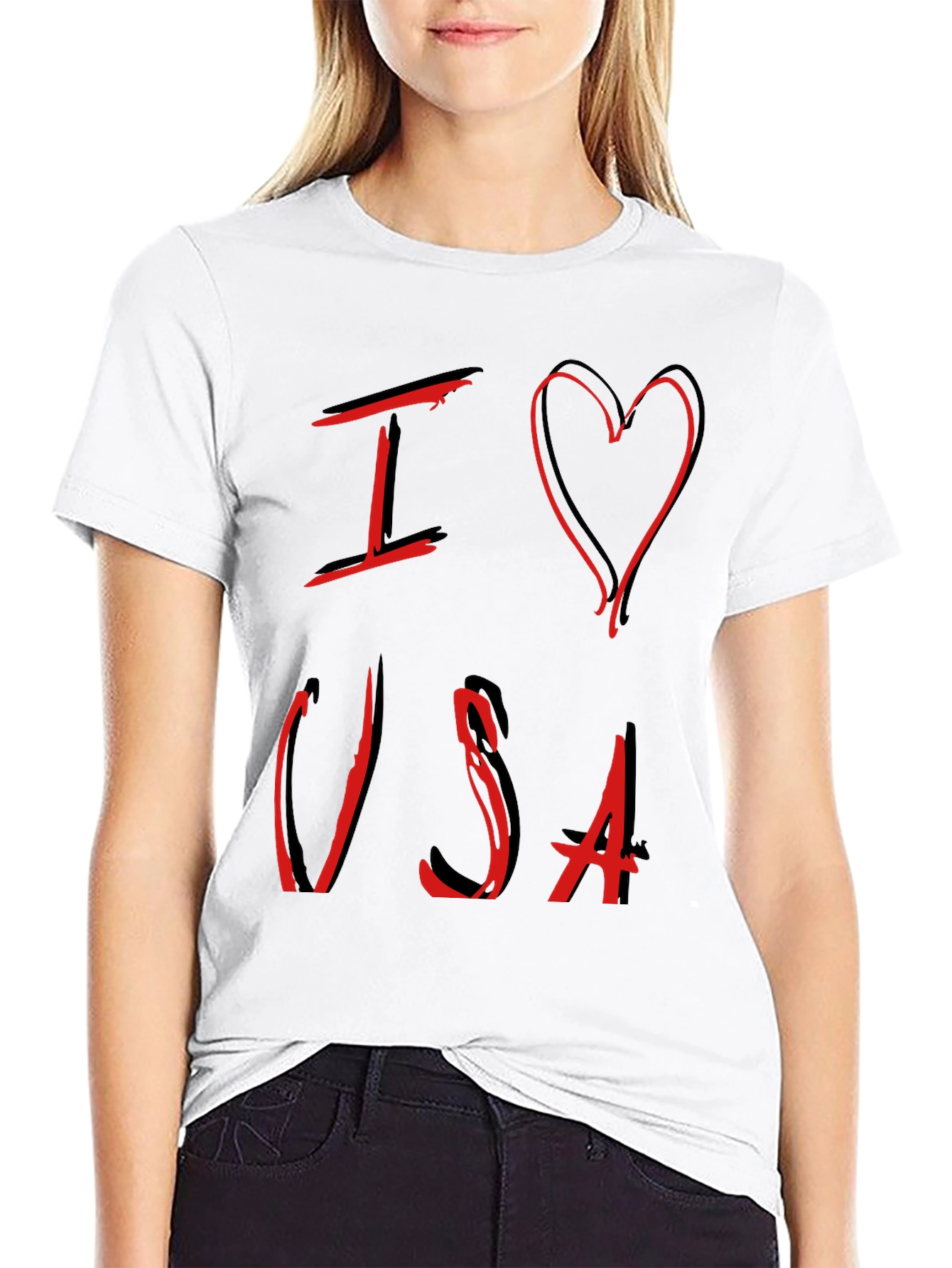 Black I Love USA Graphic Tee - Patriotic Design view 9