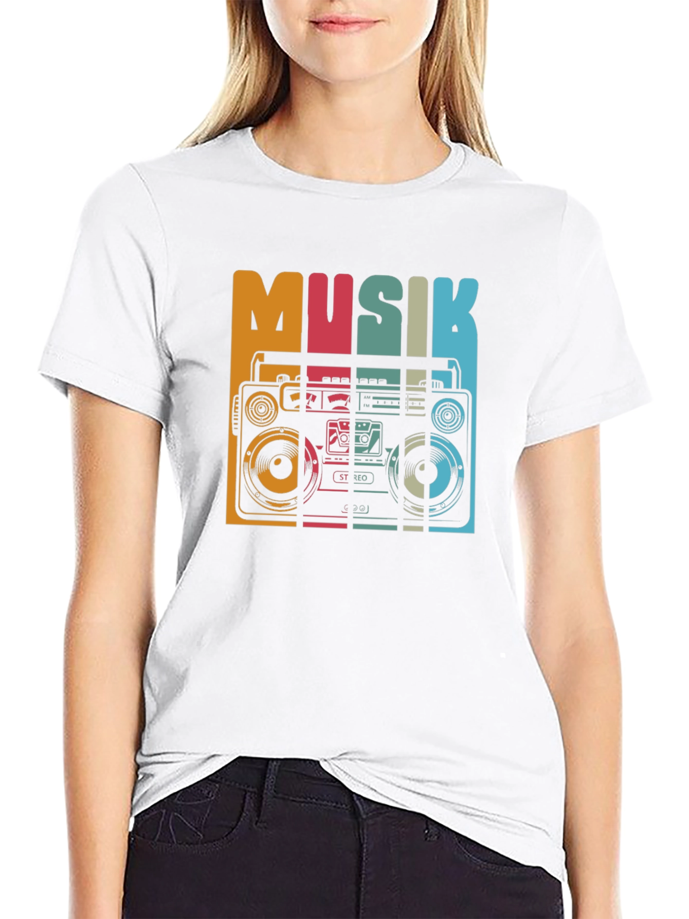 Black Retro Musik Boombox Graphic Tee view 9