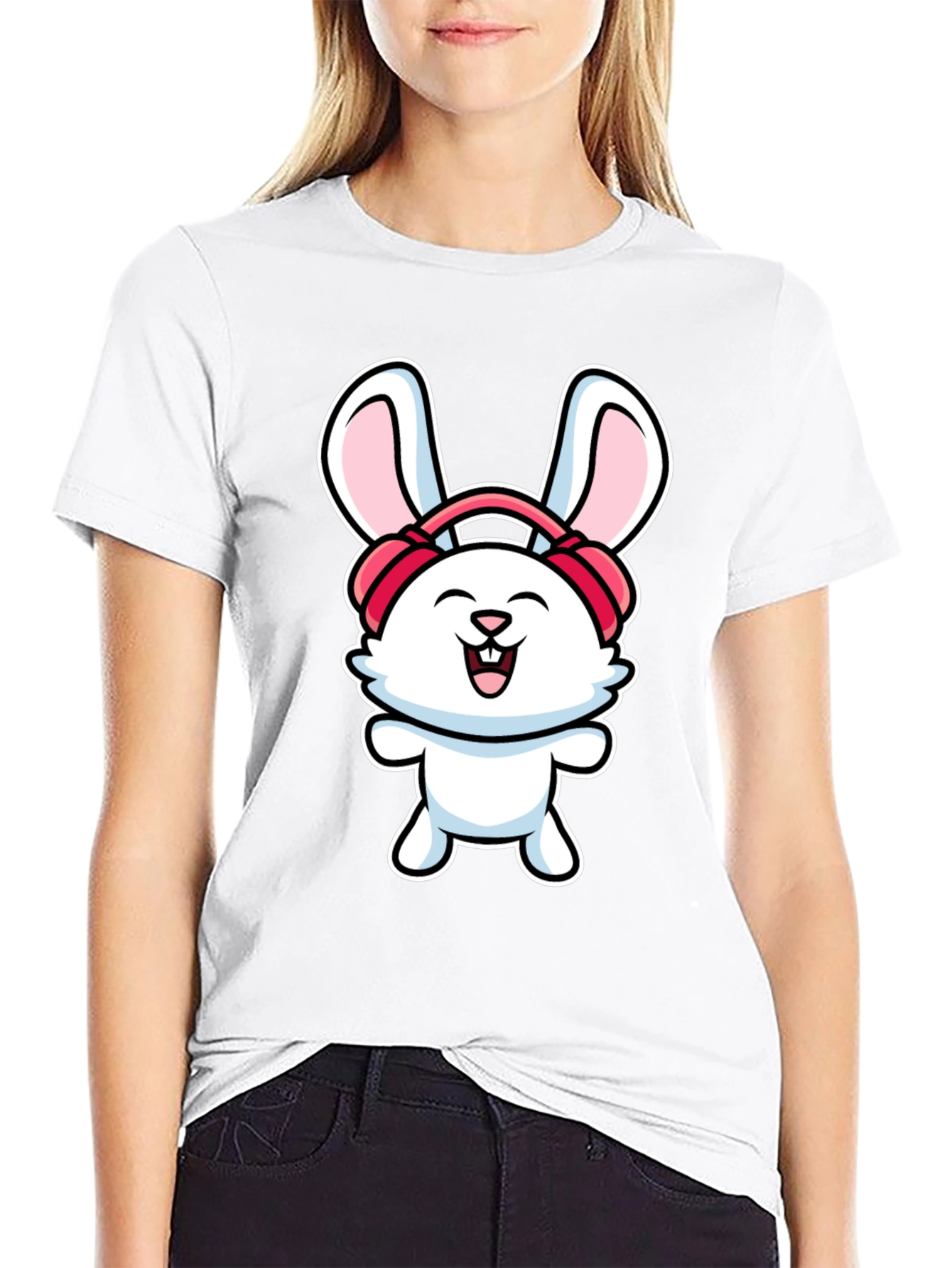 Black Bunny Headphones Graphic T-Shirt view 9