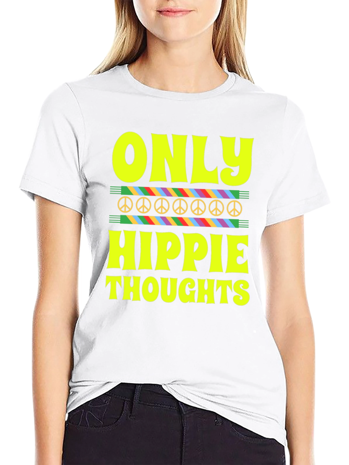 Black Only Hippie Thoughts Graphic T-Shirt view 9